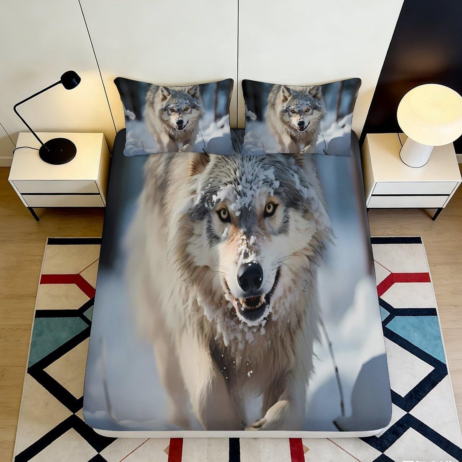 3D Printed Wolf Forest Fitted Sheet Microfiber Soft Breathable Animal Bed Sheet for Bedroom Guest Room Decor 90x200x25cm
