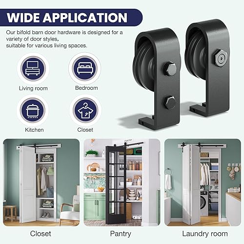 Miniatura 7 de SMARTSTANDARD Kit de herrajes para puertas corredizas de granero plegables de 3.5 pies42 pulgadas, kit de herrajes para puerta de granero plegable