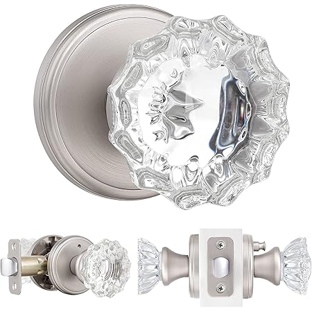 SHINY HANDLES Vintage Glass Door Knobs Interior, Clear Crystal Door Knobs with Lock, Privacy ...