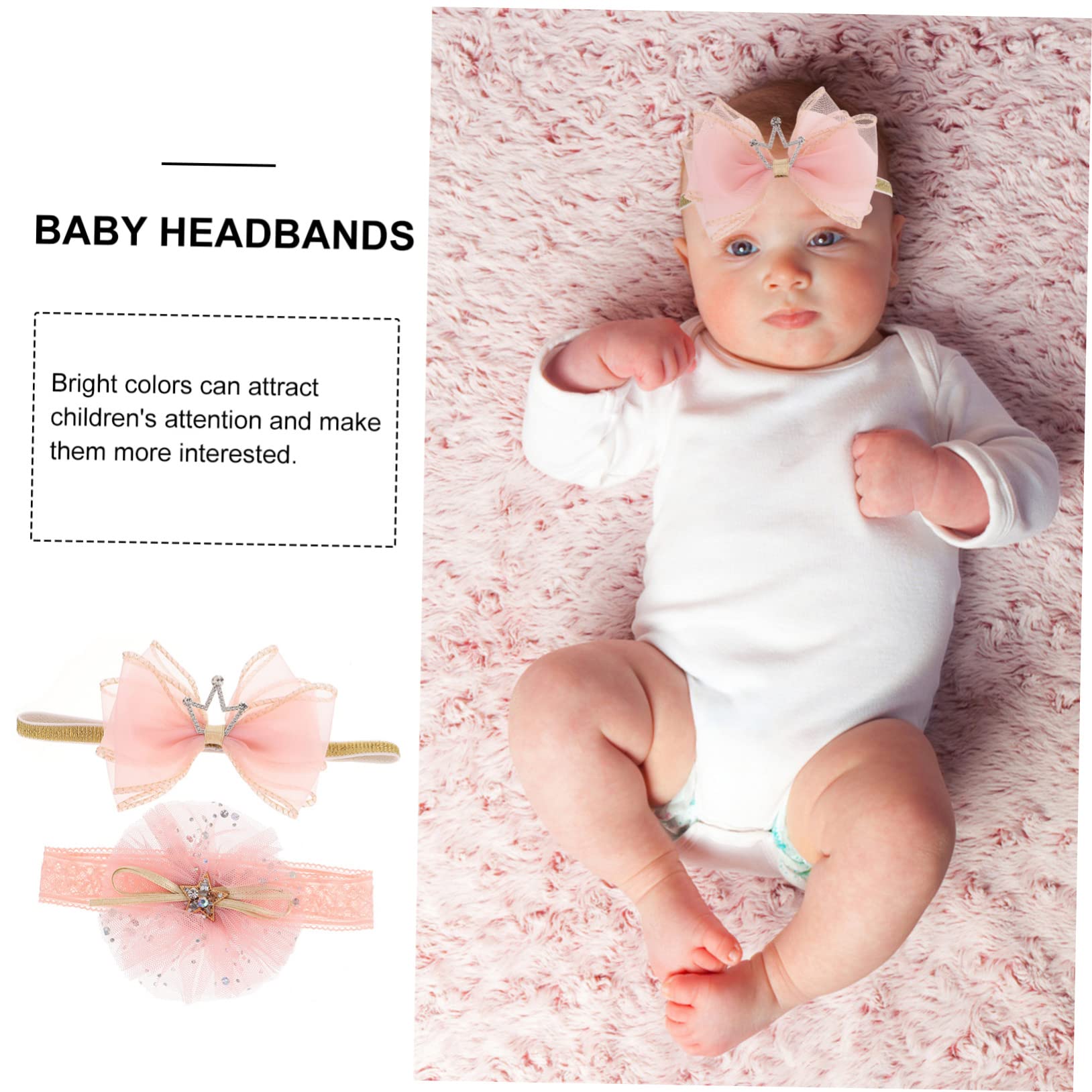 UPKOCH 8piezas Diademas Para Bebés Recién Nacidos Diseño De Rosado y Oscuro Diademas Suaves y Cómodas Para Fotografía y Ocasiones Especiales