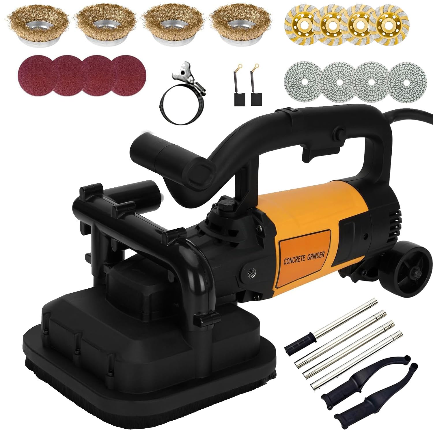 CelyToe Concrete Planer, 4-Head Wet Dry Floor Grinder, 3800W High Torque Polisher, 4-section Extension Rods，6-Speed Setting for Construction & Flooring Repair 220V-Novacuumcleaner