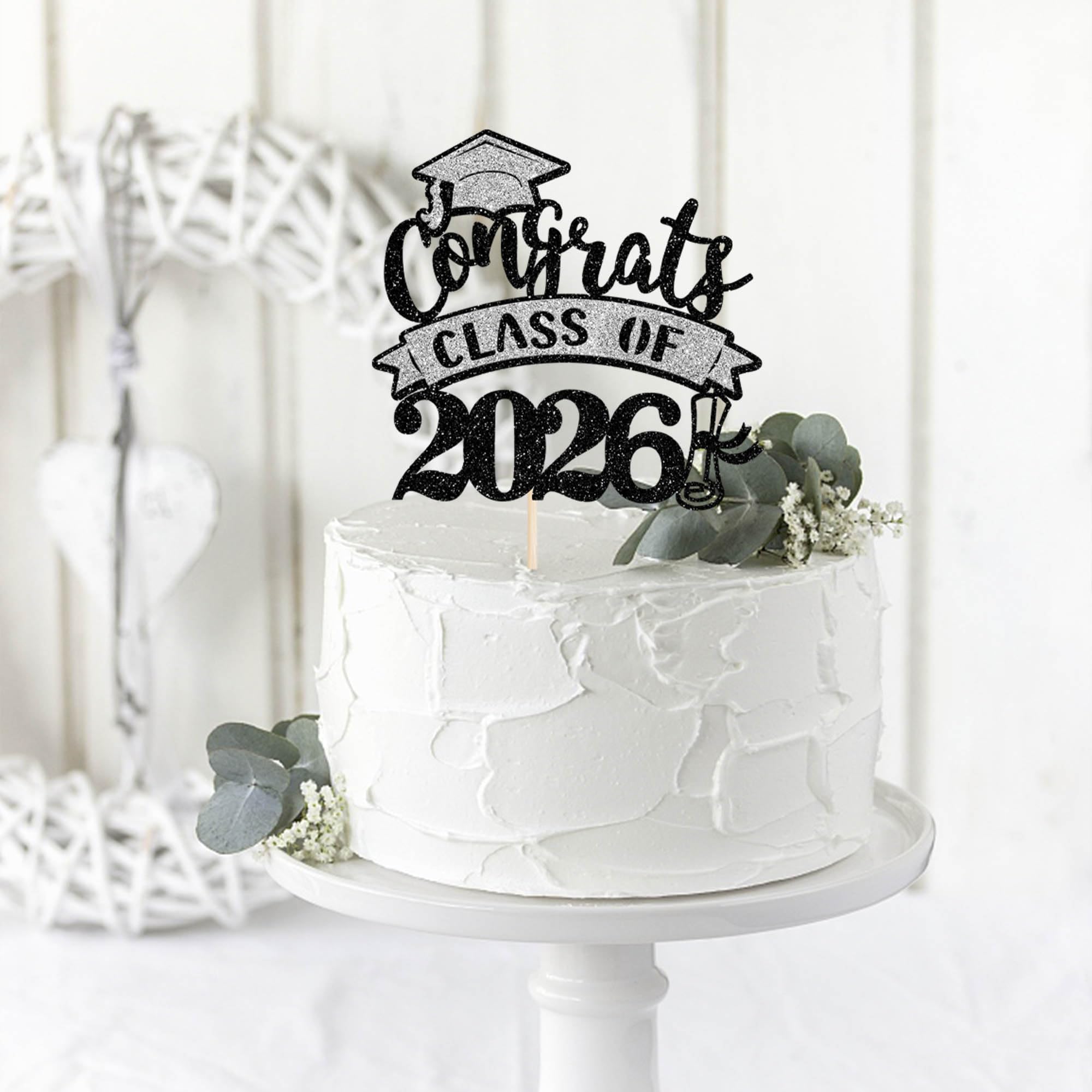 SYKYCTCY 1 Pack Congrats Class of 2026 Cake Topper Glitter Diploma Graduation Cap Cake Pick Class of 2026 Cake Decorations for 2026 Graduation Theme High School Party Cake Decorations Supplies - Image 3