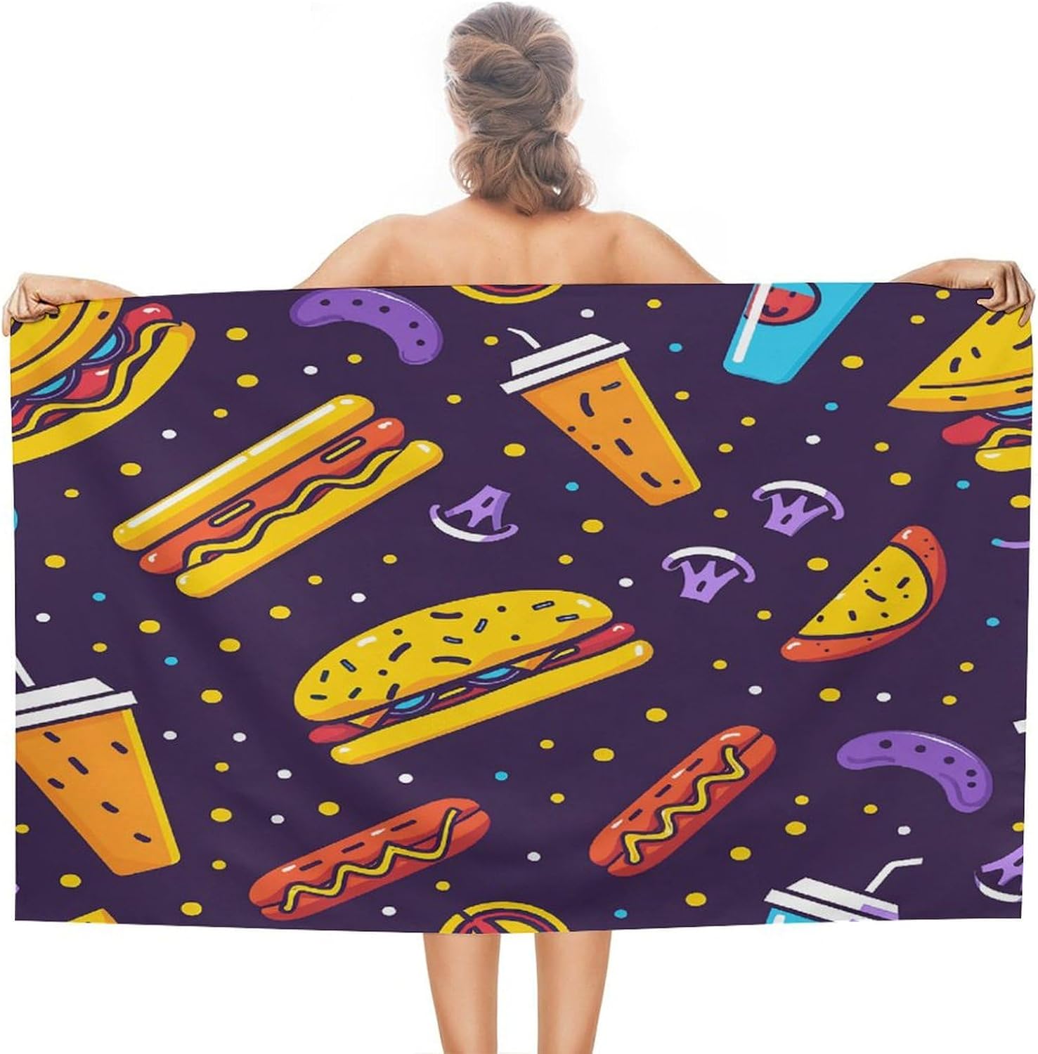 Swimming Towel, Fast Food Pattern Printed Fashion Towel,Portable Towel,Durable Towel