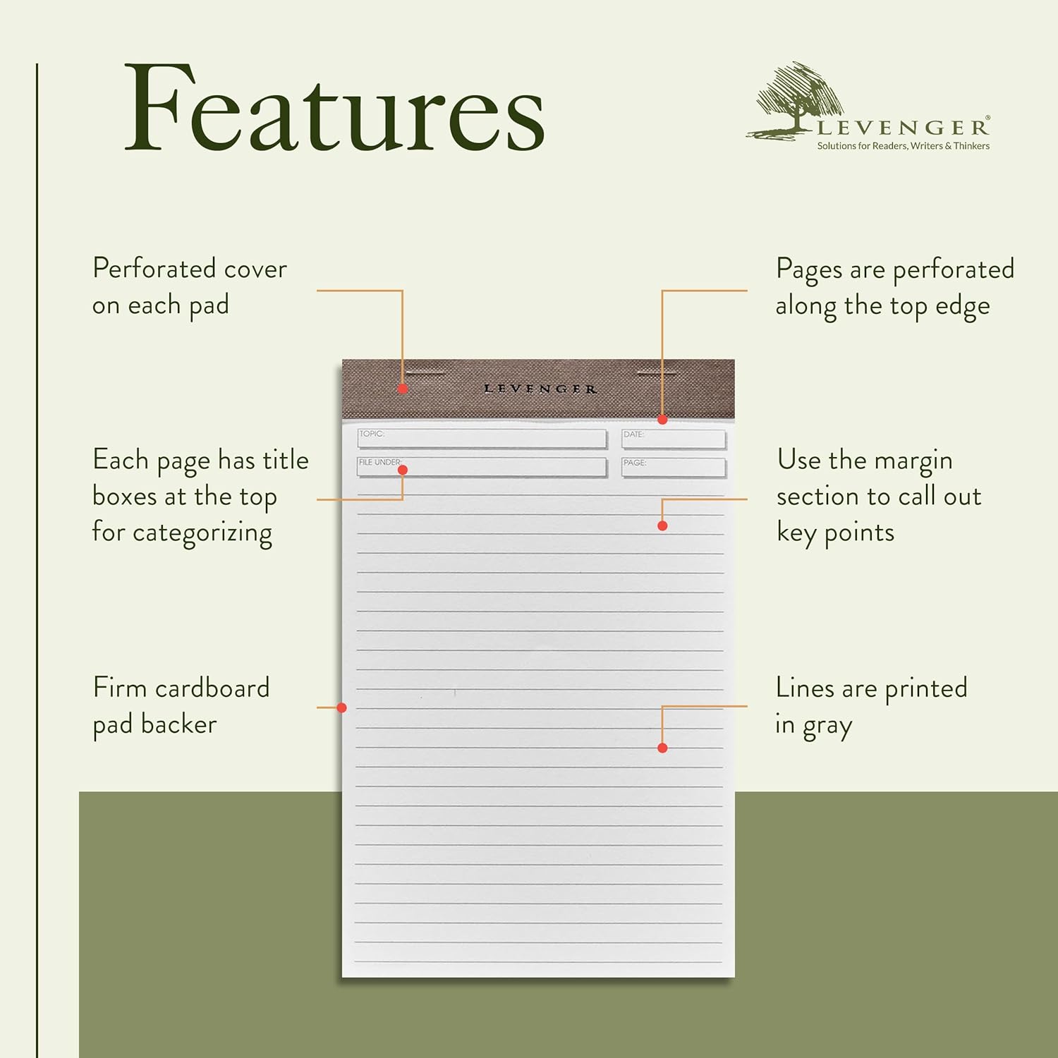 Levenger Freeleaf Full-Page Ruled Writing Pads Lined Notepad for Note Taking, Pack of 5, Junior