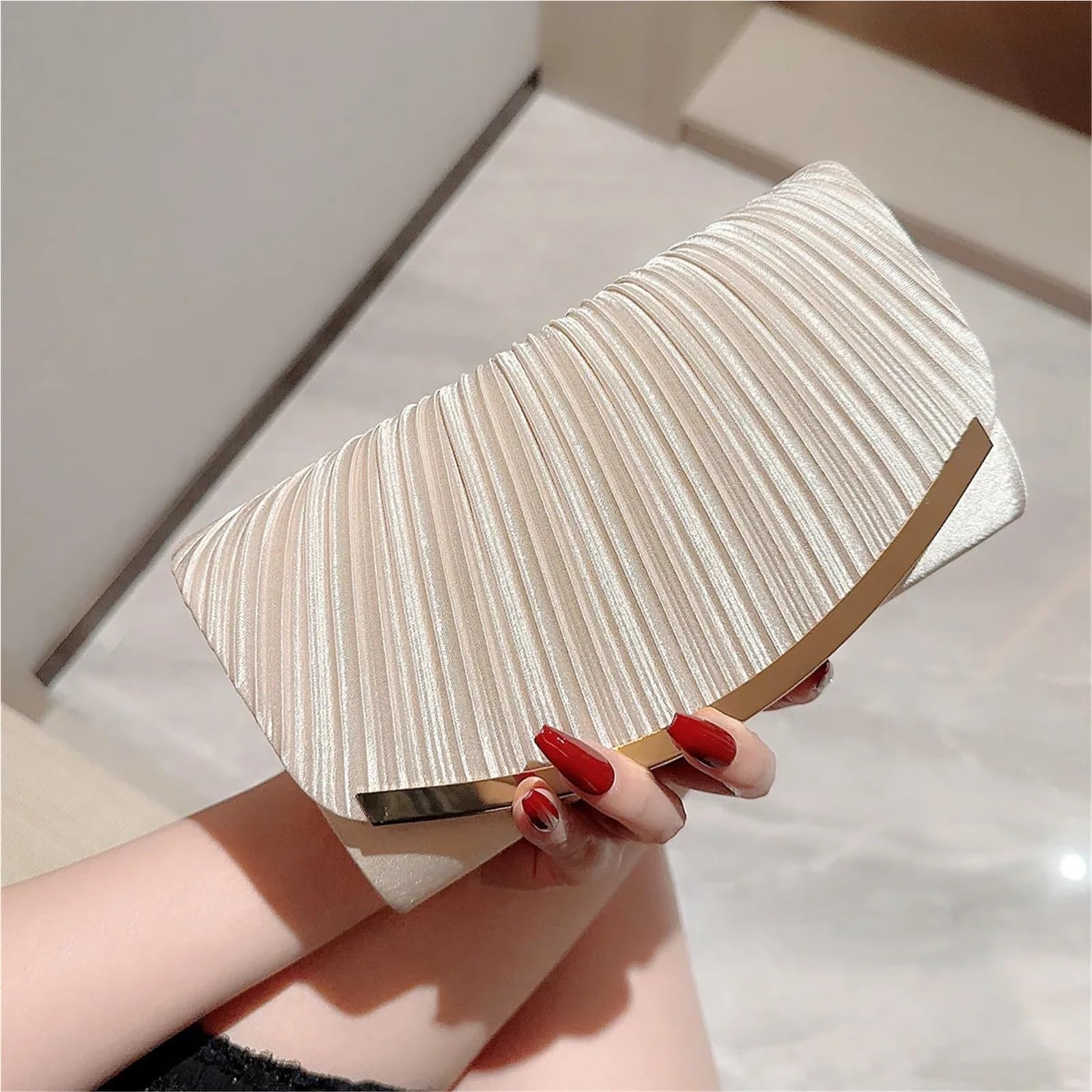 Bolso Mano Mujer Bolso de mano tipo sobre for noche, fiesta, boda, monedero plisado