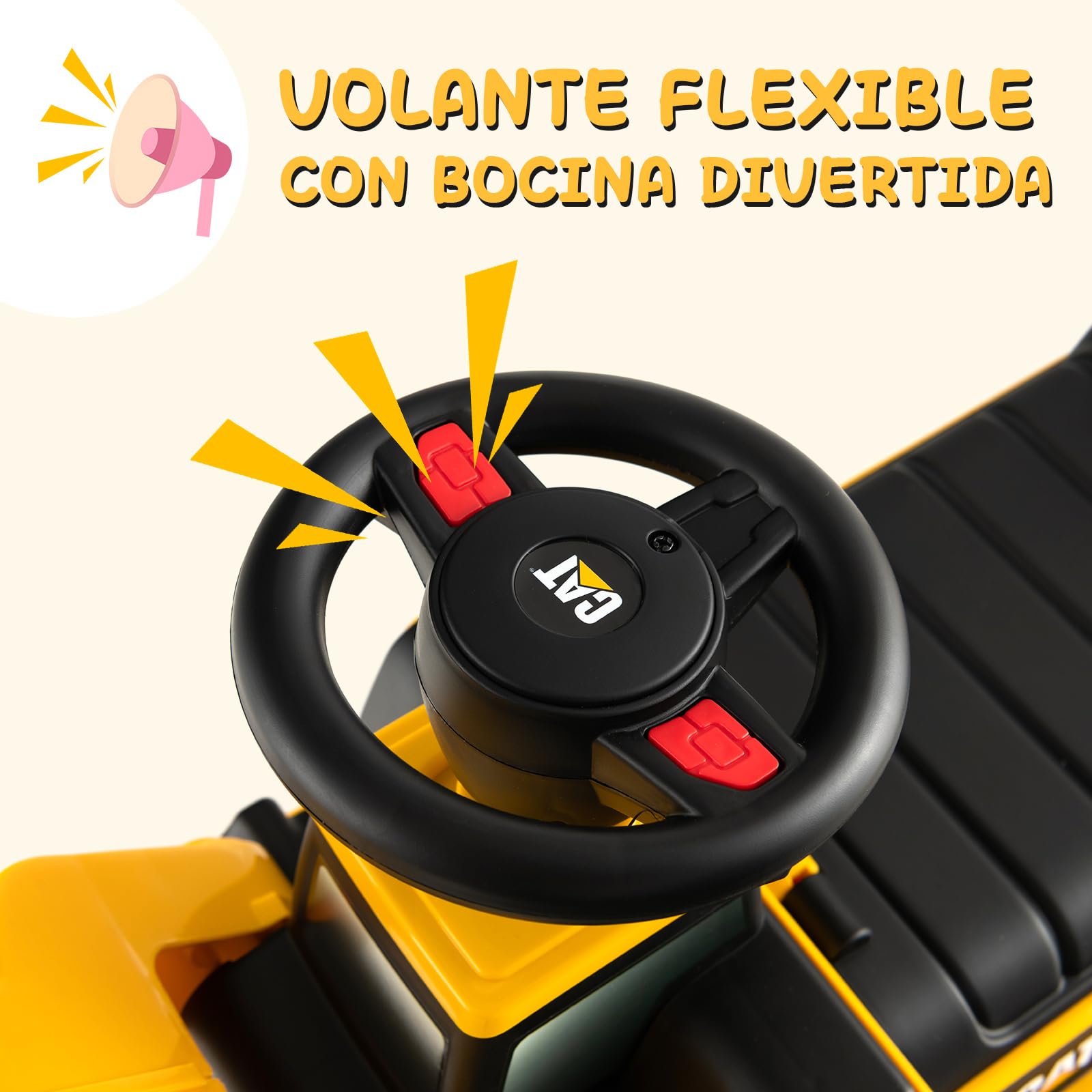 RELAX4LIFE Excavadora Correpasillos con Licencia Caterpillar, Brazo Ajustable, Volante, Bocina y Almacenamiento Oculto, Excavadora Juguete de PP para Niños 1-3 Años, Carga 25kg (Bulldozer)