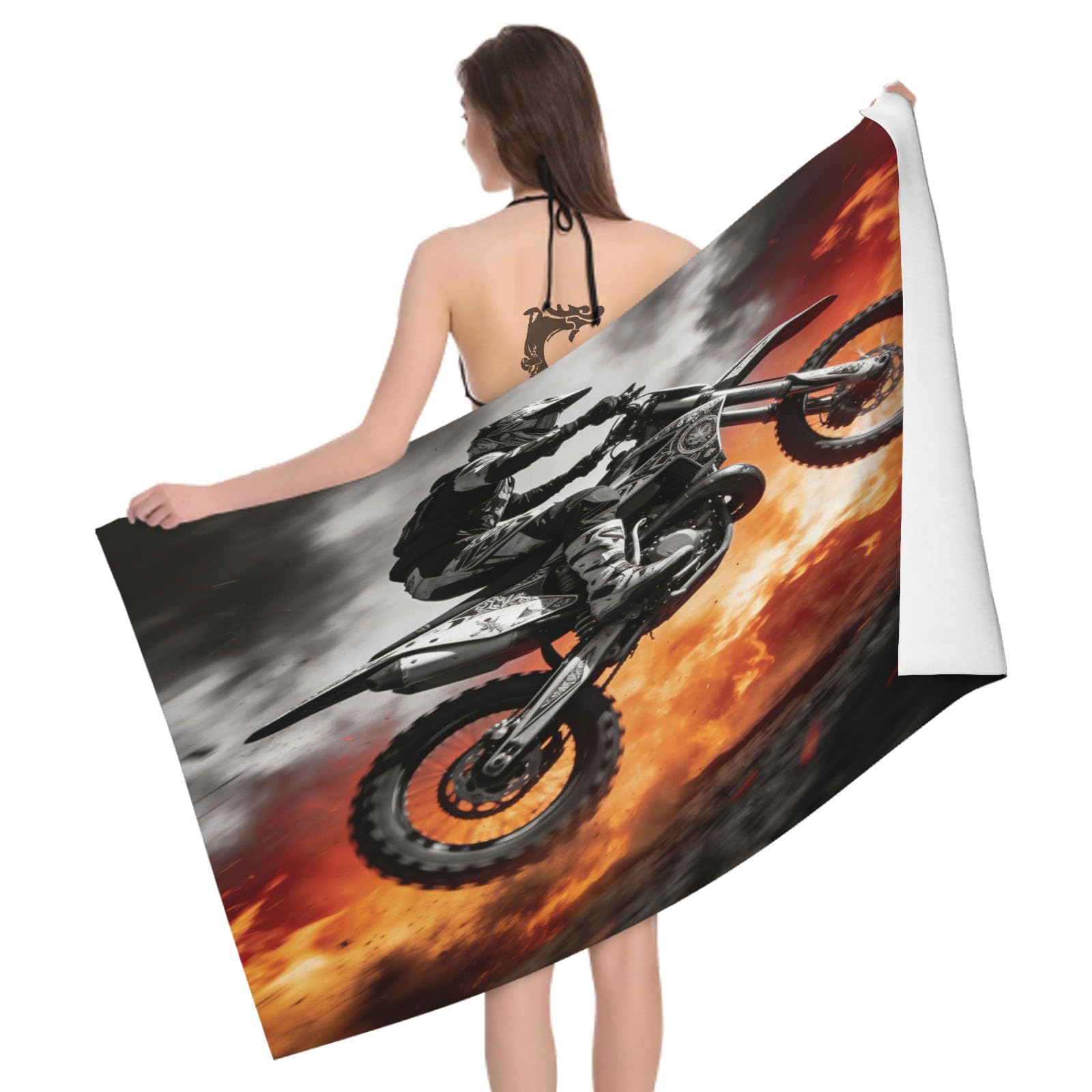 Leichong 3D Dirt Bike Beach Towel Large Microfiber Soft Quick Dry for Adults, Extreme Sport Bath Towel Lightweight Soft Absorbent for Travel Swimming Pool Sports, 80 x 160 cm