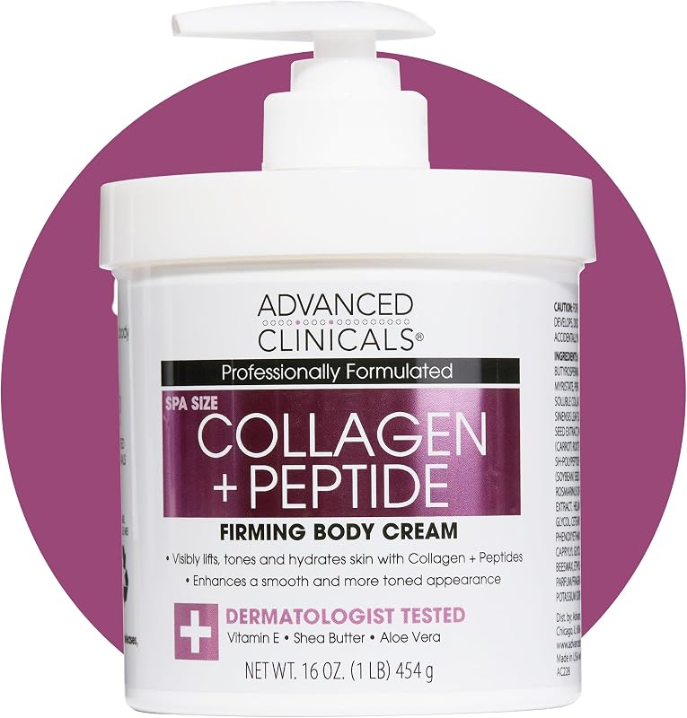 Advanced Clinicals Collagen Peptides Body Lotion & Face Moisturizer | Peptide Infused Collagen Lotion For Women & Men Helps Improve Look Of Crepey Skin, Wrinkles, & Uneven Dry Skin Texture, 16 Ounce