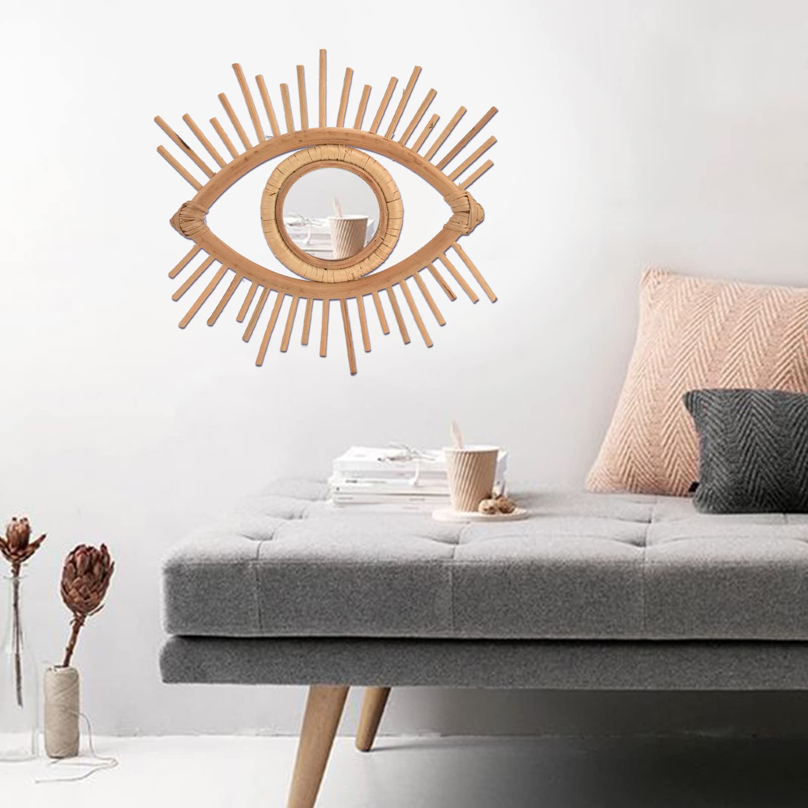 SYH&AQYE Rattan-Augenspiegel, Boho-Wand-Schminkspiegel zum Aufhängen, Glasspiegel zum Ankleiden, Schlafzimmer, Badezimmer, Wohnung, Basteln, Foto-Requisiten, Kunstdekoration