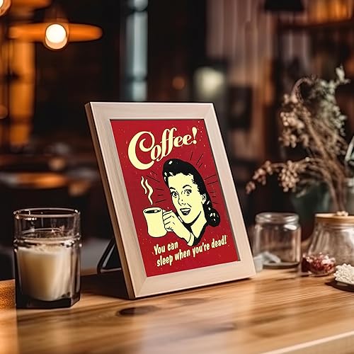Miniatura 4 de "Coffee - You Can Sleep When You Are Dead" - Cartel de café impreso - Decoración de pared retro de 8 x 10 pulgadas, decoración de pared ideal para