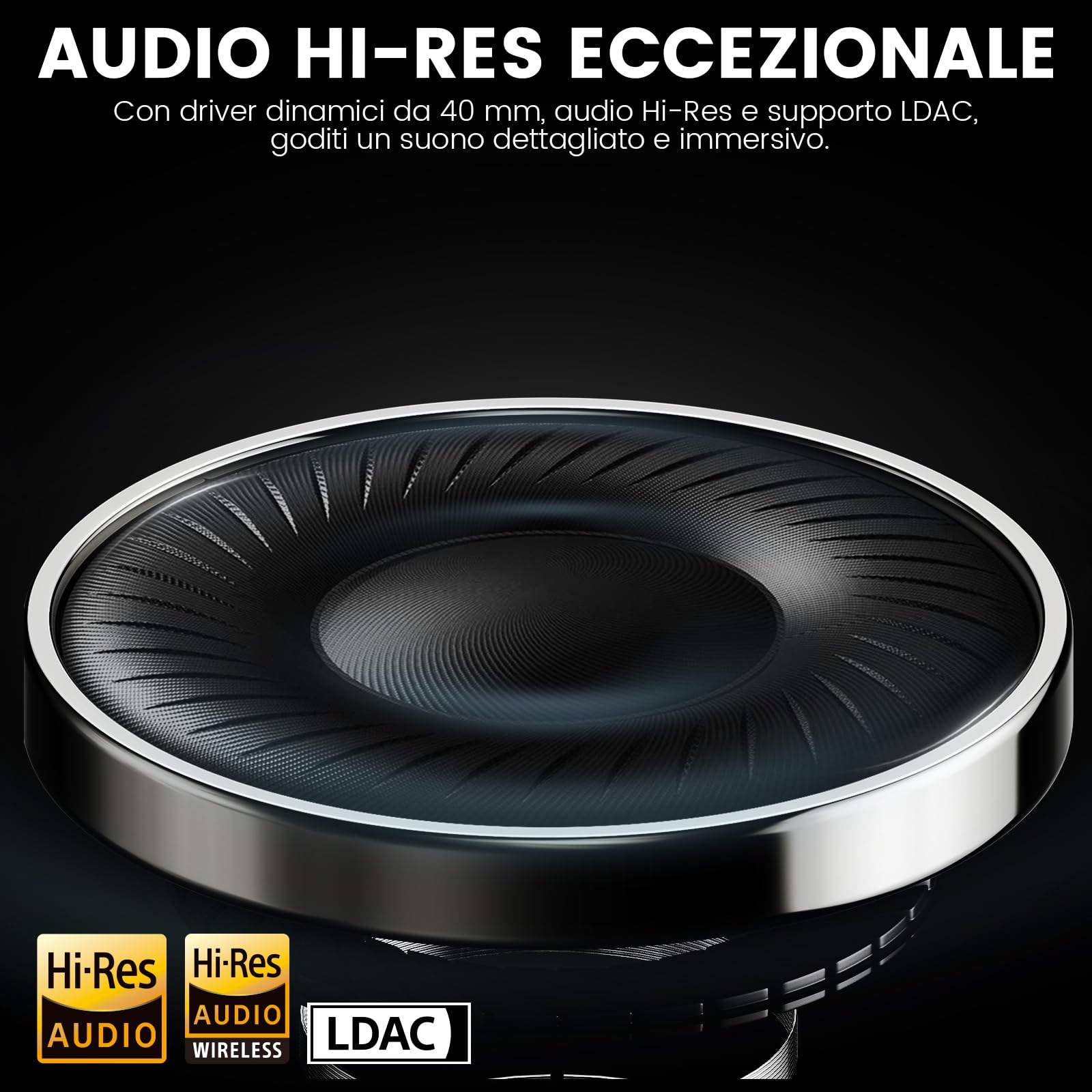 1Mii Y8+ Cuffie Bluetooth 6.0 Over-Ear con Cancellazione Rumore Attiva Ibrida, 100 Ore di Autonomia, Wireless Hi-Res Audio e bassi potenti, EQ Personalizzabile con App, Comfortevoli, Grandi, Beige
