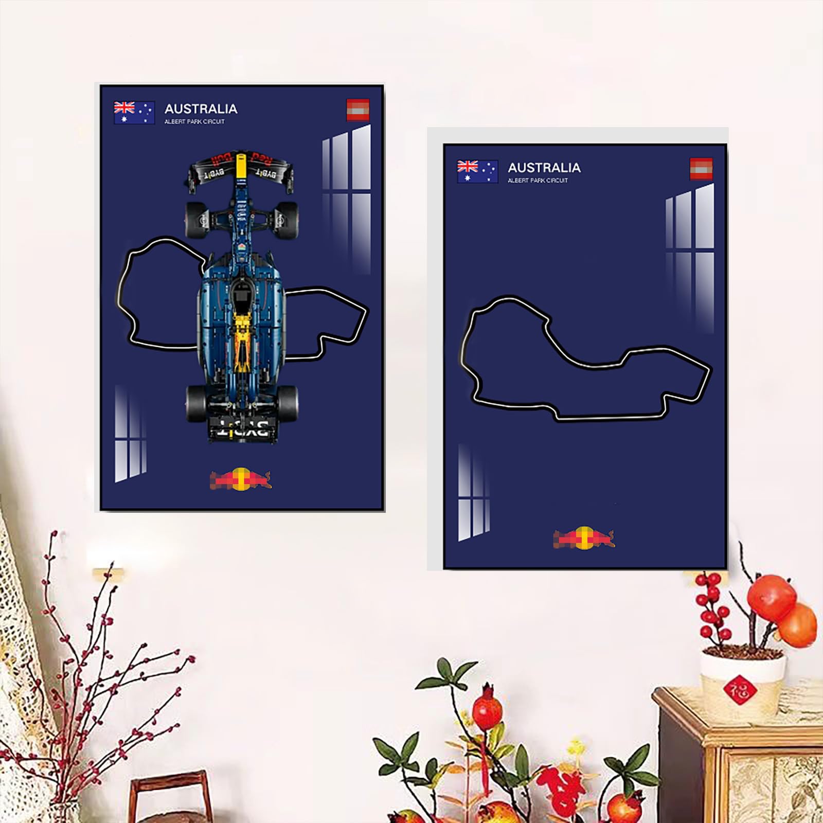 Display Wall Mount for Lego 42206 Technic Red Bull RB20 Racing Decorative Scoreboard for Car Wall Mount Le*go Lovers (Not included Model) (Albert Park Circuit in Australia)