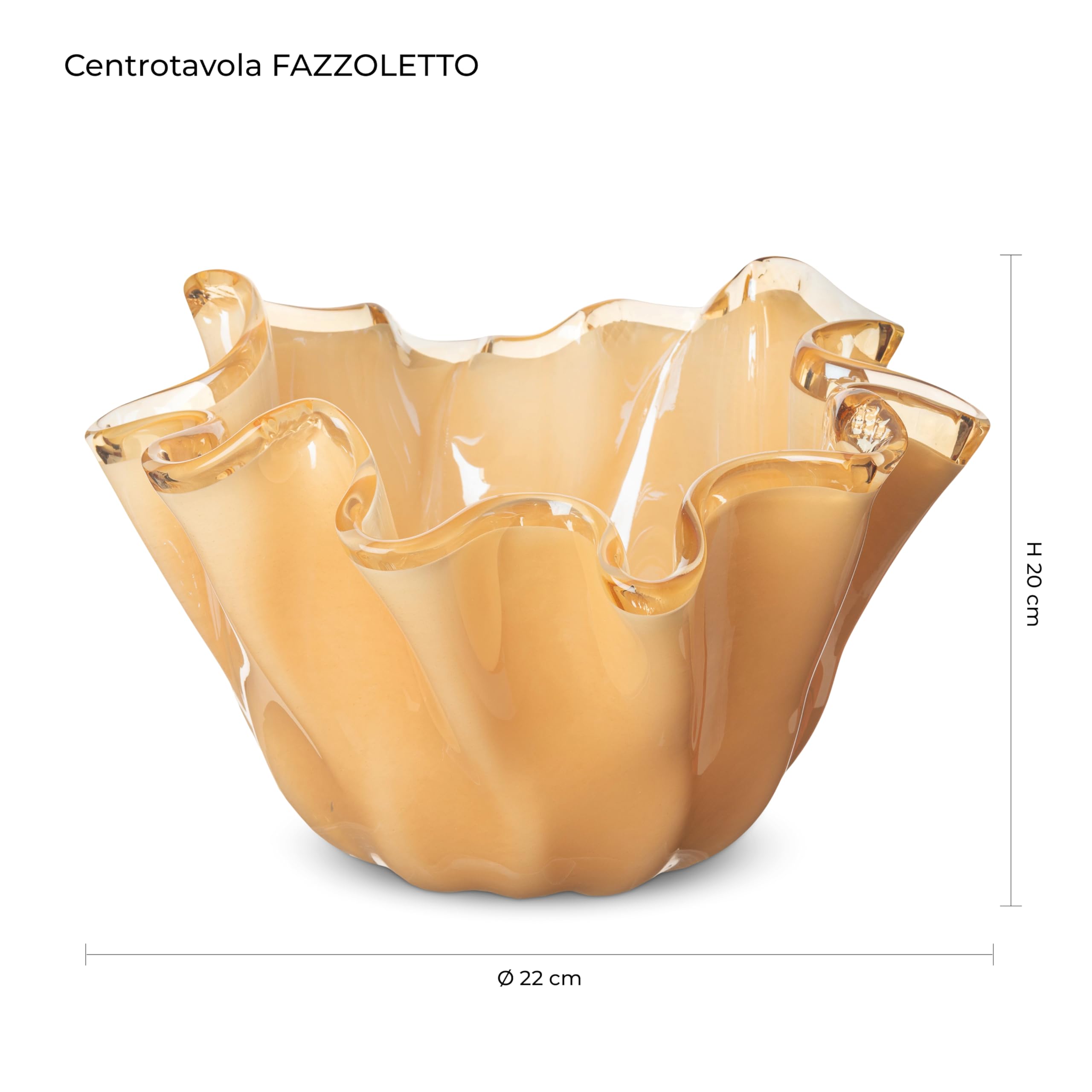 MurArt Centrotavola Fazzoletto in Vetro di Murano Oro Piegato a Mano Libera Artigianale Fatto a Mano Design Elegante Decorazione Tavola Arredo Casa