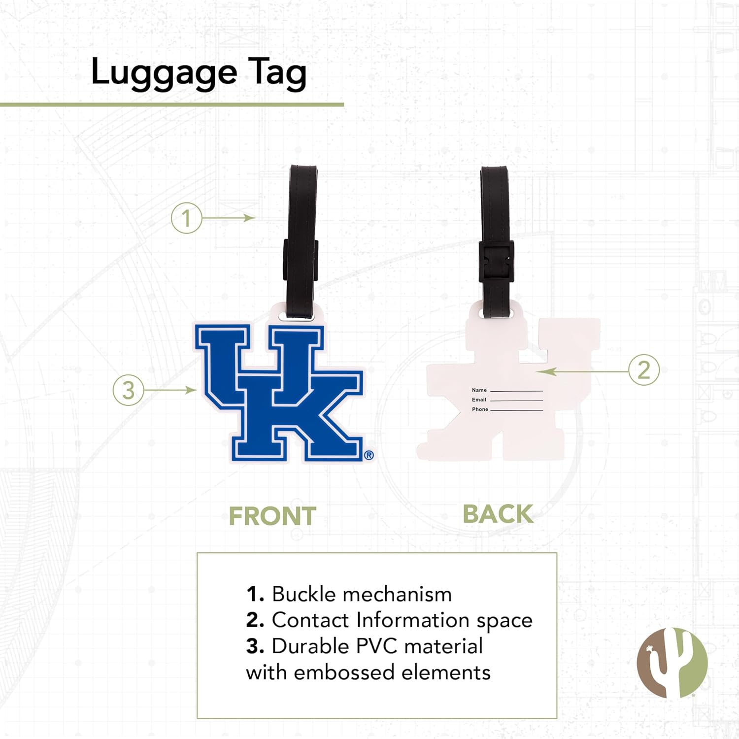 Desert Cactus University of Kentucky Luggage Tag – Official UK Wildcats Travel ID Tag for Suitcases, Bags, and Carry-Ons (Design A) - Image 2