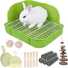 Caixa de areia de coelho Rubyhome, caixa de plástico quadrada, caixa de gaiola, treinador de banheiro, canto de areia para animais pequenos, coelhos, porquinhos da índia, chinchila, furão, galessauro, 29 cm (verde)