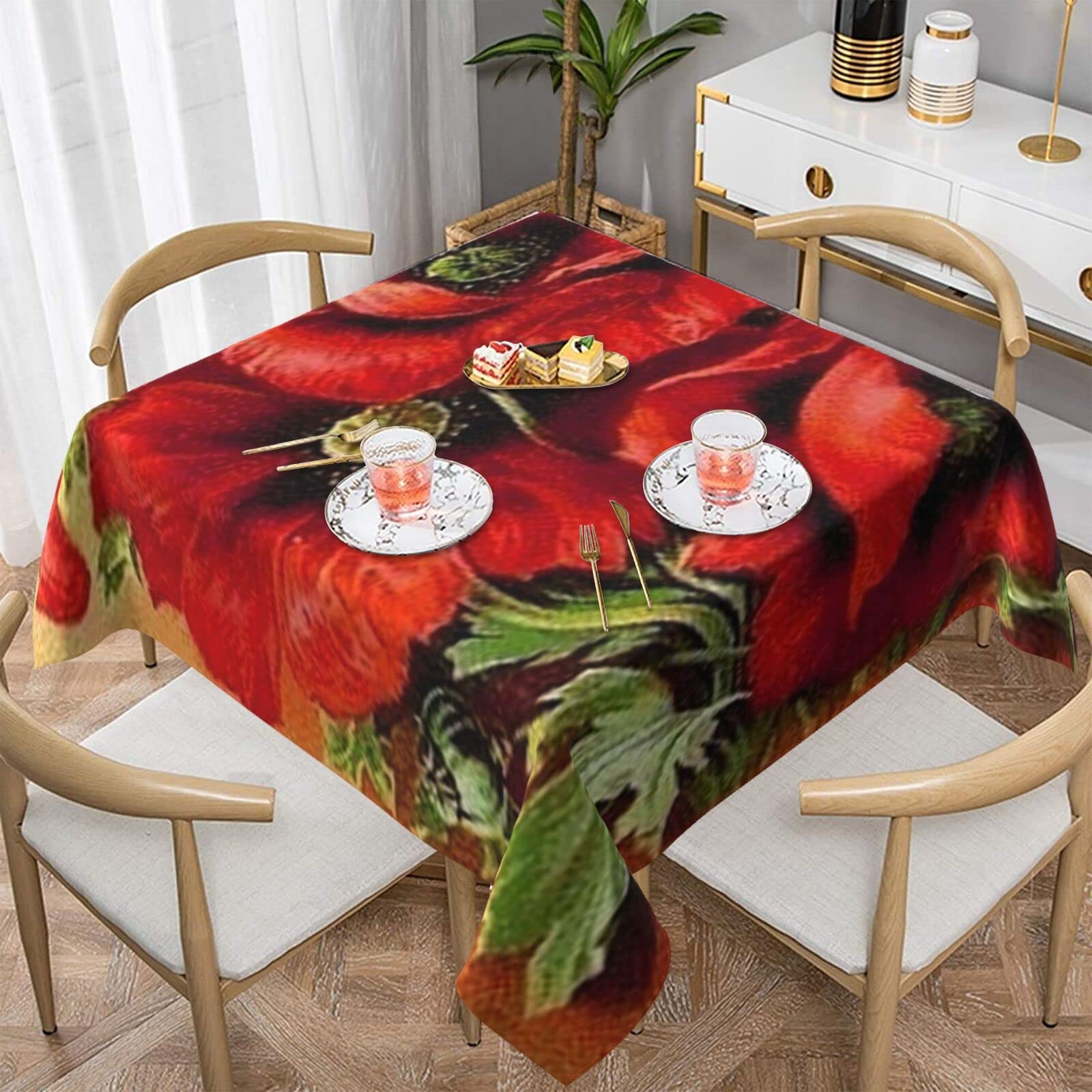 Nappe haut de gamme coquelicot rouge carrée pour table de salle à manger chic