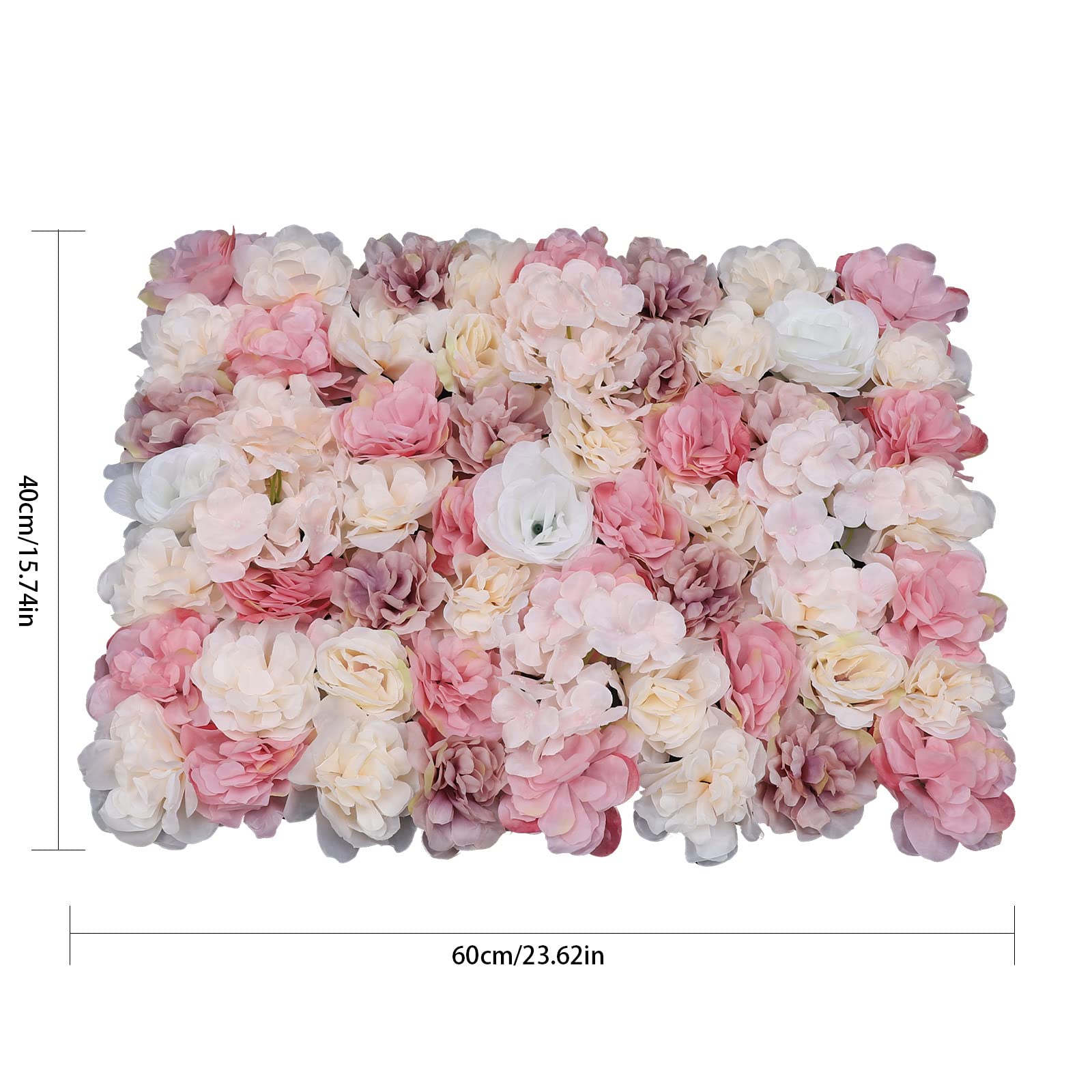 12 piezas Panel de pared de flores artificiales, pared de rosas artificiales, fondo para hogar, boda, fiesta, manualidades, decoración floral 40 x 60 cm