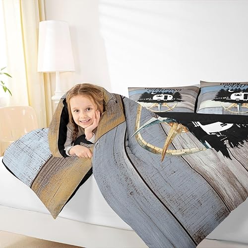 Miniatura 5 de Erosebridal Juego de edredón para caravana tamaño King, juego de ropa de cama de campamento para cámper, edredón de plumón de brújula para niños y