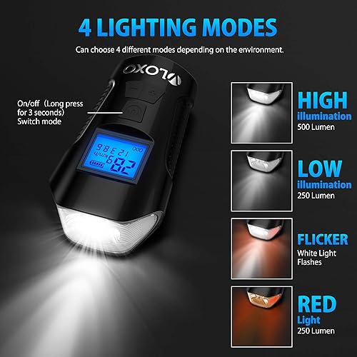 Miniatura 2 de VLOXO Velocímetro de bicicleta con juego de luces de bicicleta, IPX7 impermeable odómetro de bicicleta con bocina LED delantera y trasera luz USB