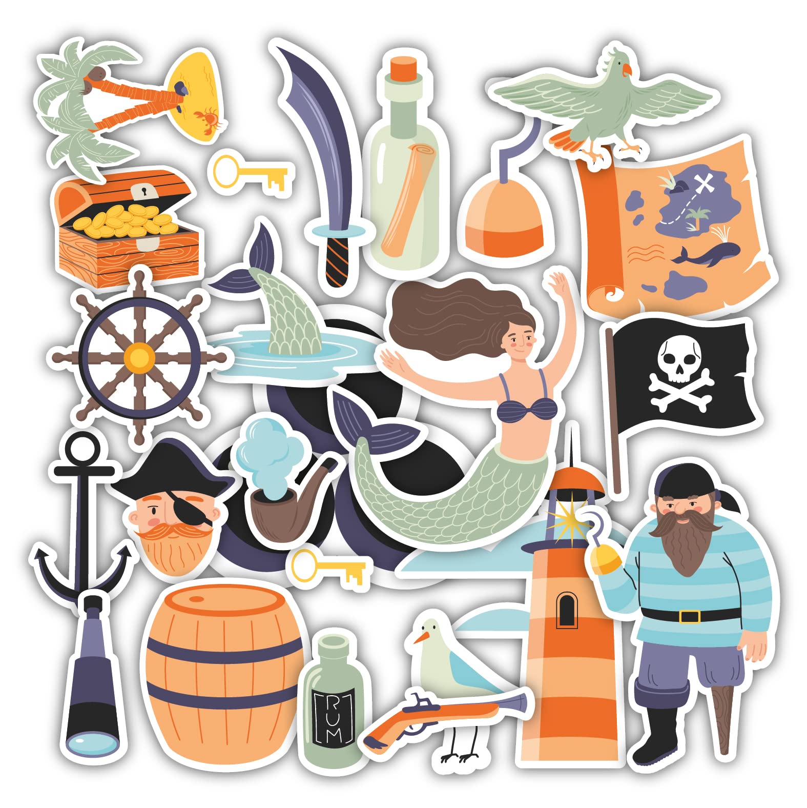 woopme 30 Pcs Set Pirates Cartoon Adventure Scrapbook Stickers for Notebooks,Diary, Journal,Laptop, Mobiles Boys Girls Multicolored Printed Stickers (A4 Size)