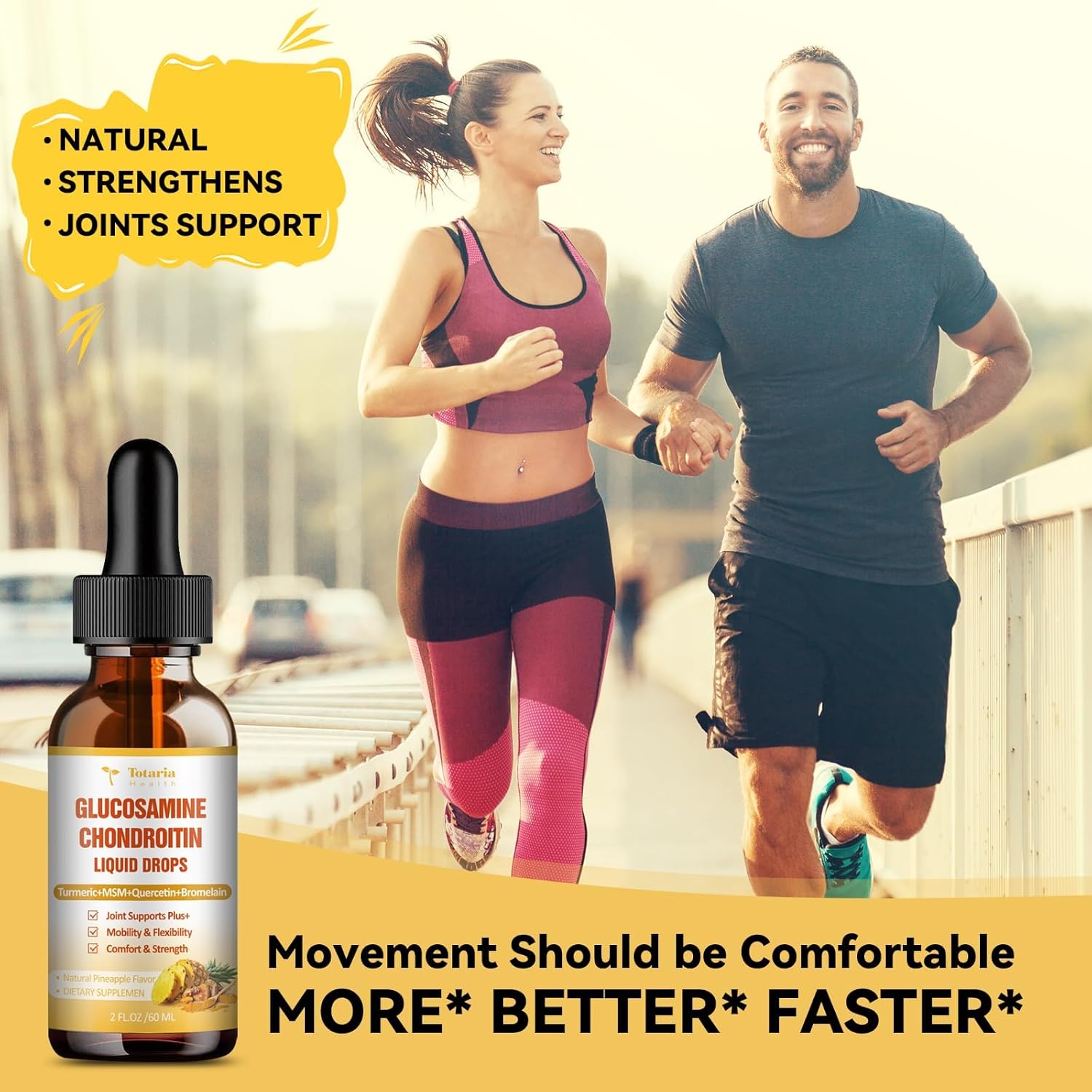 Totaria (2 Packs) Glucosamine Chondroitin MSM Support Joint Health - Chondroitin Sulfate Supplement Turmeric, Quercetin, Bromelain, MSM Oil