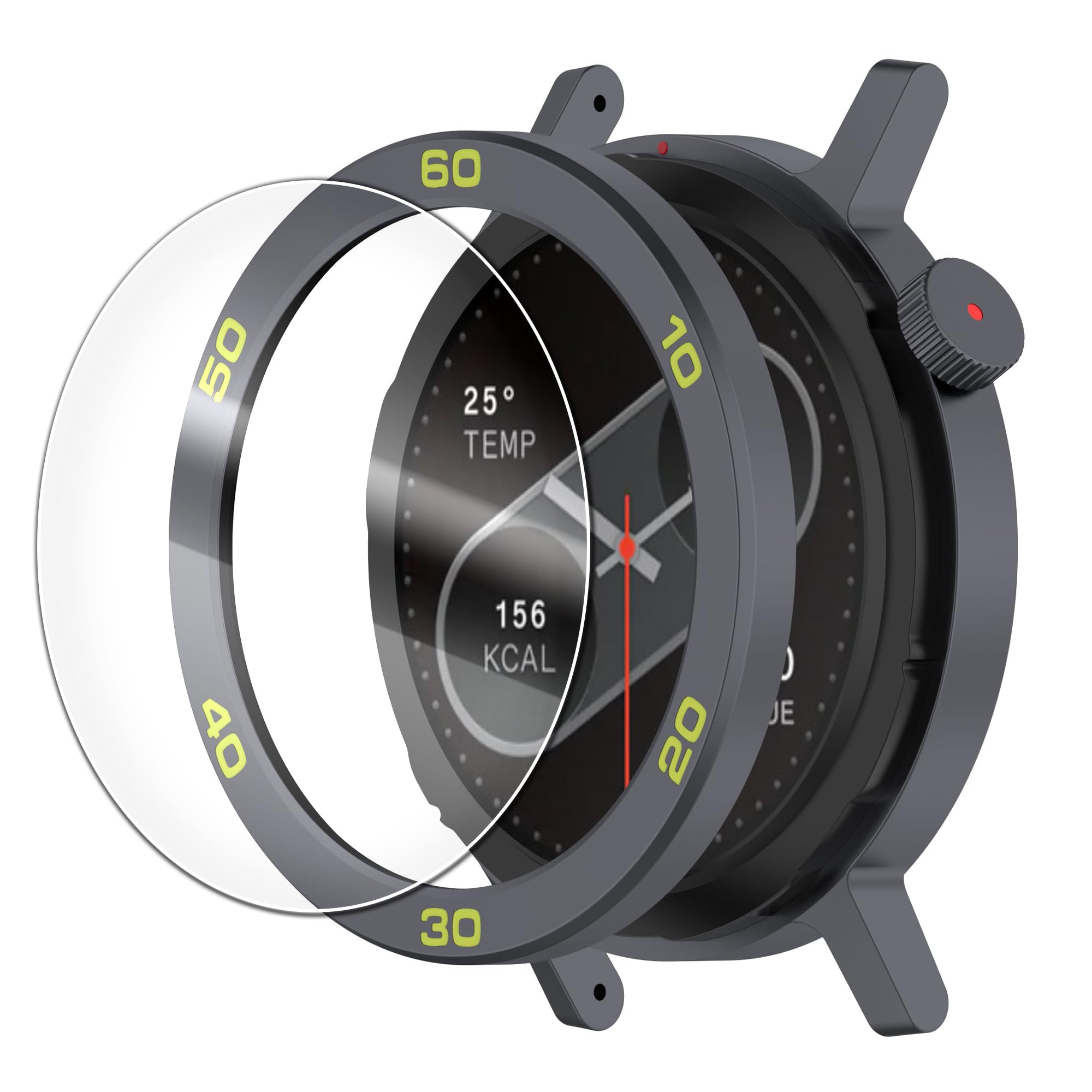 Protector Compatible with CMF by Nothing Watch Pro 2 Bezel Ring Covers, Metal Loop Adhesive Frame Cover Protectors with Tempered Glass Film (Gray-green)