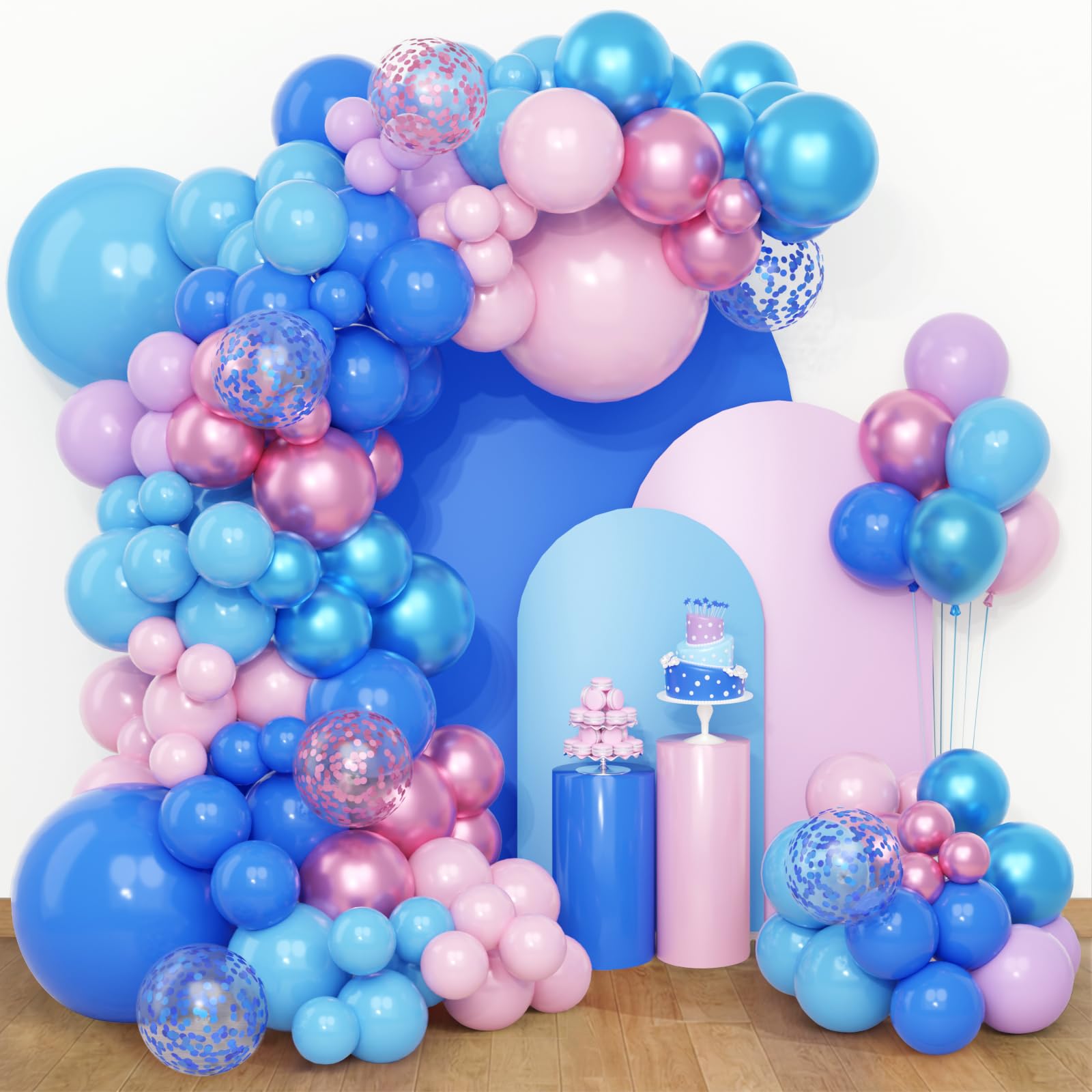QIFU Pink And Blue Balloon Arch Kit 108Pcs-Pastel Purple Blue Metallic Confetti Balloons Latex Helium Balloons For Kids Birthday Decorations For Girls Baby Shower Gender Reveal Wedding Princess — image 1