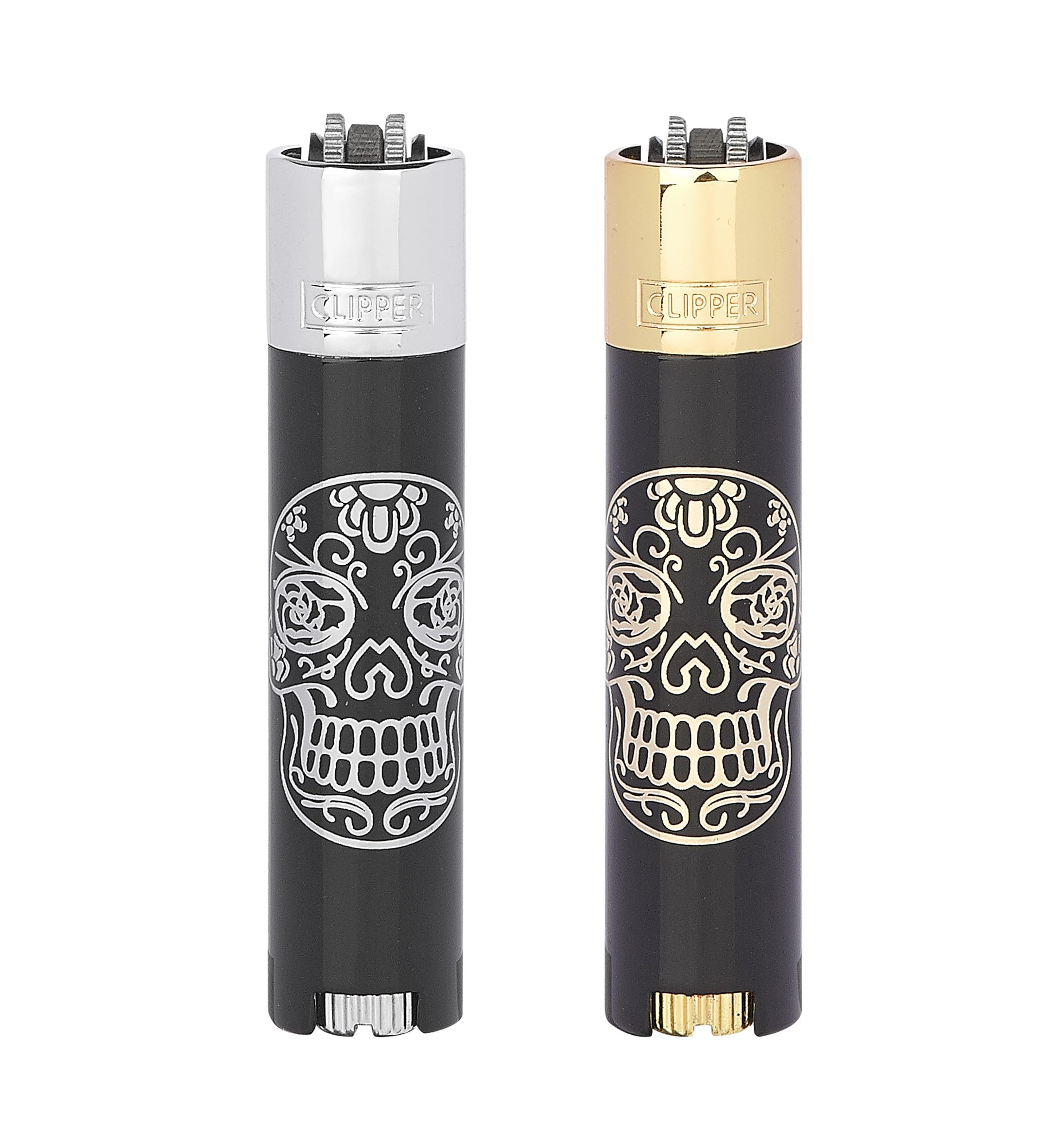 Clipper Metal Flint Lighter, Refillable, with Free Tin Box Gift Set, Pack of 1 (SKULLS MEXICAN)