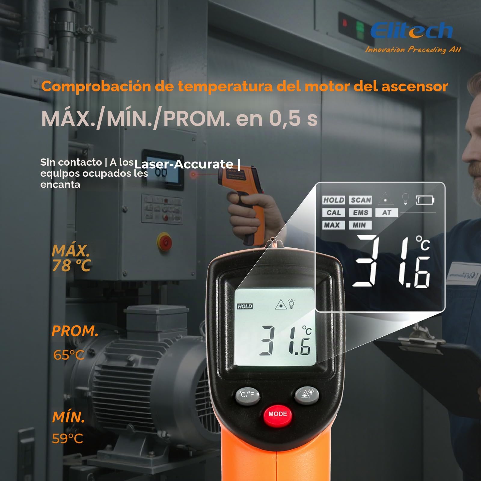Elitech Détecteur de Fuite de Gaz Réfrigérant HVAC avec Lamp UV CLD-100UV & Pistolet de Température Infrarouge Numérique sans Contact Mesure Rapide DIT-220