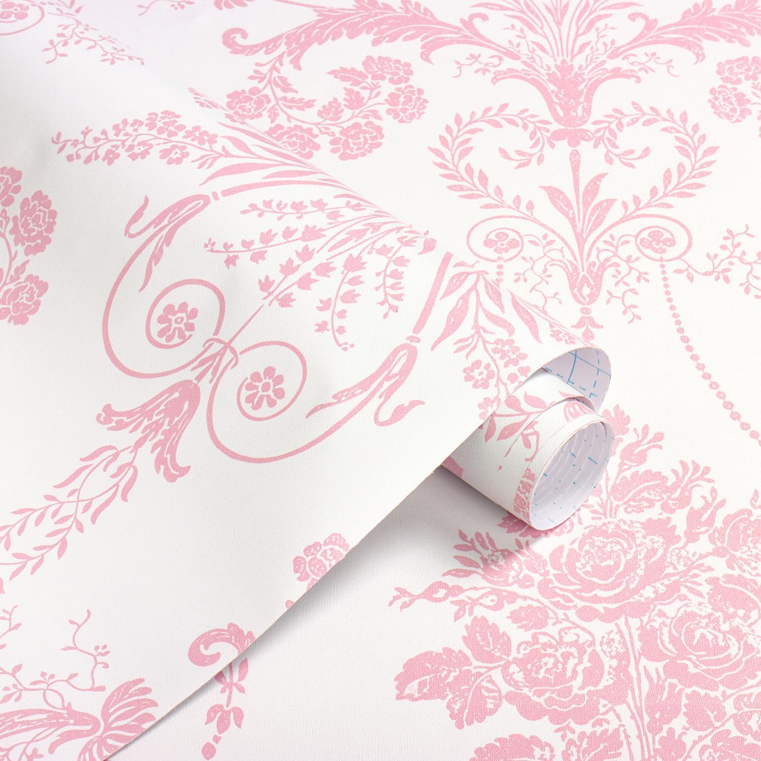 Erfoni 16.9" X 118" Damask Floral Peel and Stick Wallpaper Pink Flower Contact Paper DIY Pink and White Damascus Wallpaper Boho Removable Self Adhesive Wall Paper Decorative for Bedroom Cabinets Vinyl 16.9" x 118" Pink