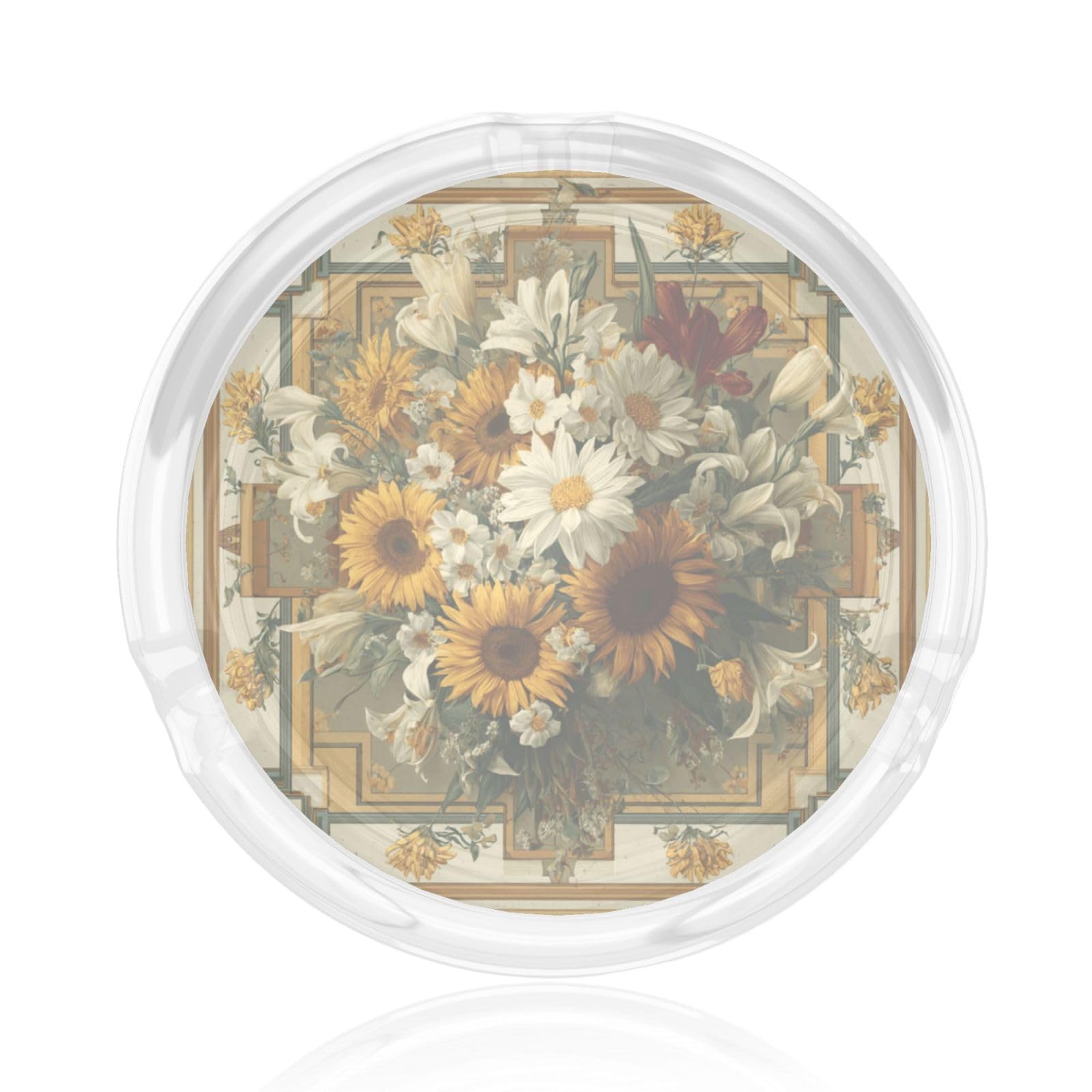 Sunflowers White Daisies In Square Glass Ashtray For Cigarettes Ash Trays Case For Home Office Decor