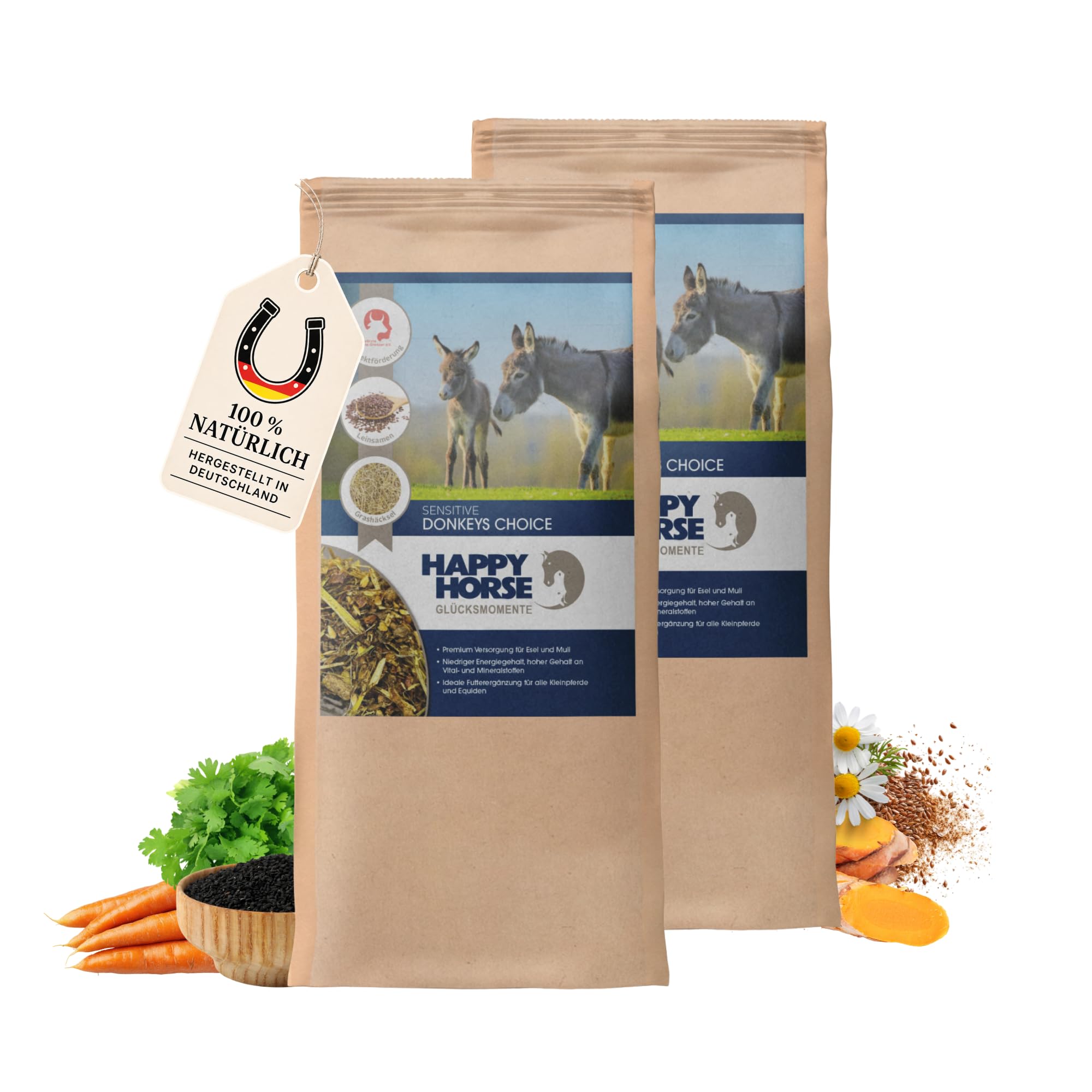 Sensitive Donkey's Choice für Esel, Mulis & Maulesel | 2 x 14 kg | Getreidefrei & melassefrei | Energiearmes Müsli mit Kräutern & hohem Rohfaseranteil | Mineralfutter für leichtfuttrige Equiden