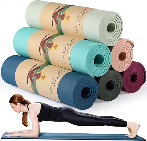 Miniatura 11 de Timgle 6 alfombrillas de yoga de 0.394 in de grosor a granel, 68 x 24 pulgadas, tapete de ejercicio antideslizante resistente al desgarro para azul,