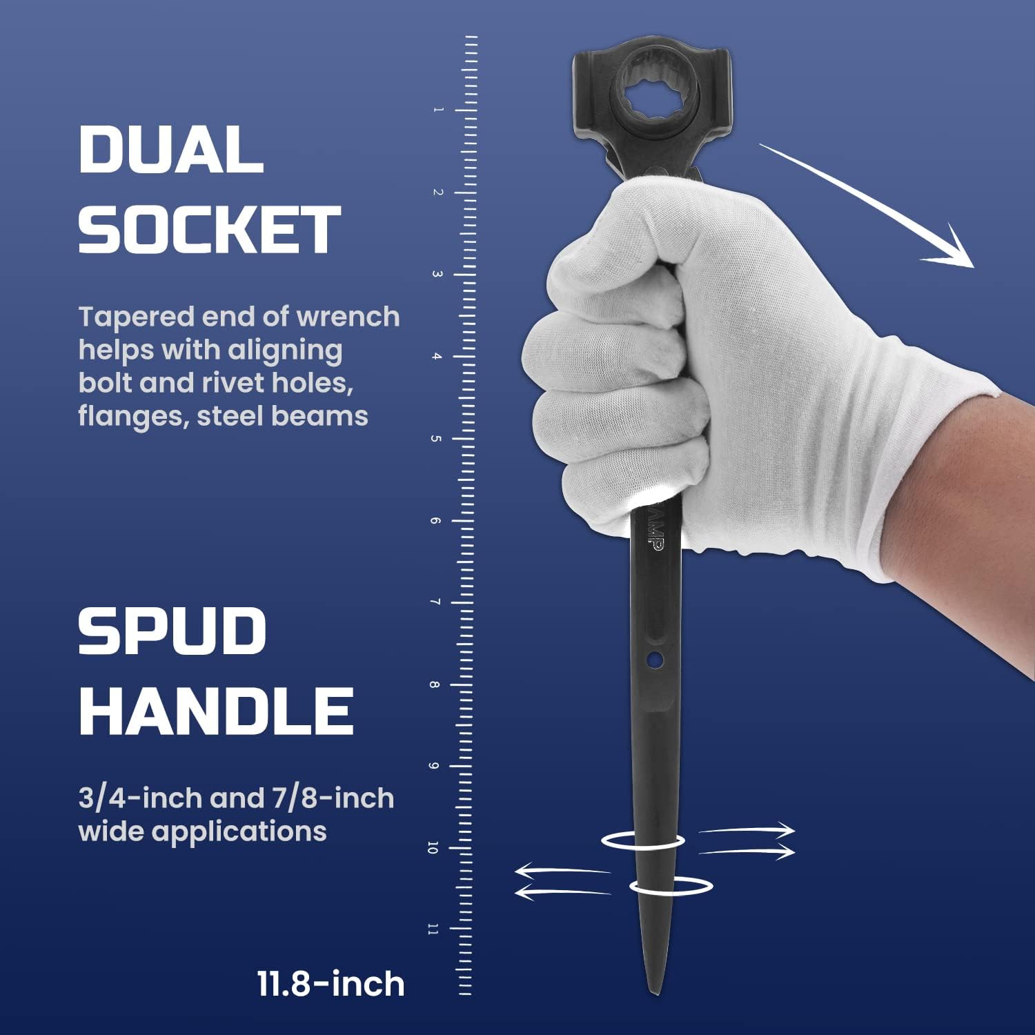Lichamp 3 Pack 12 In. Spud Wrench Ratchet Set, 3/8" x 1/2" Dual Driver Ratchet, 3/4" x 7/8" Dual Socket Scaffold Spanner and 12 in. Spud Adjustable Wrench