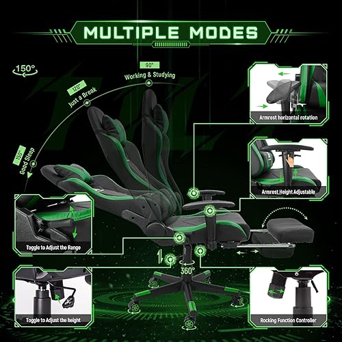 Miniatura 4 de Silla de juegos ergonómica de respaldo alto, silla de carreras de computadora, silla de oficina ajustable con reposapiés, silla giratoria de soporte