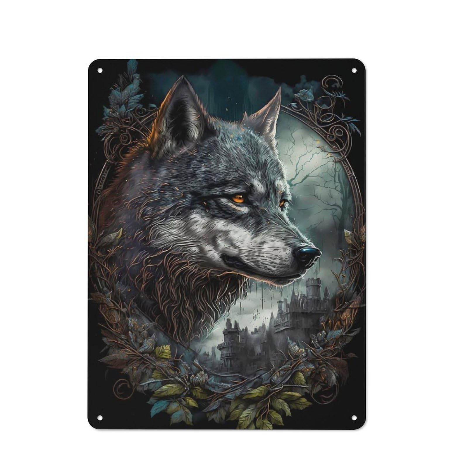 Junmoney Wolf Sweet Tin Wall Plaque 40X30cm With For Man Cave Or Games Room, A New Home Present For Leisure-Room Decor Enthusiasts