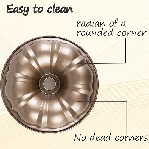 Miniatura 6 de Suuker Bundt - Molde para tartas antiadherente, 9.45 pulgadas de tubo acanalado para tartas, moldes para hornear tubos de acero al carbono