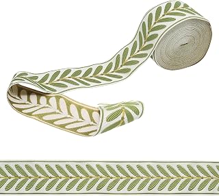 10.9Yard 2.4In Wide Green Leaf Pattern Polyester Jacquard Ribbon | Jacquard Ribbon Green Leaf Pattern Polyester Ribbons, Woven Embroidery Trim for DIY Sewing/Crafts/Handmade/Clothing Decor
