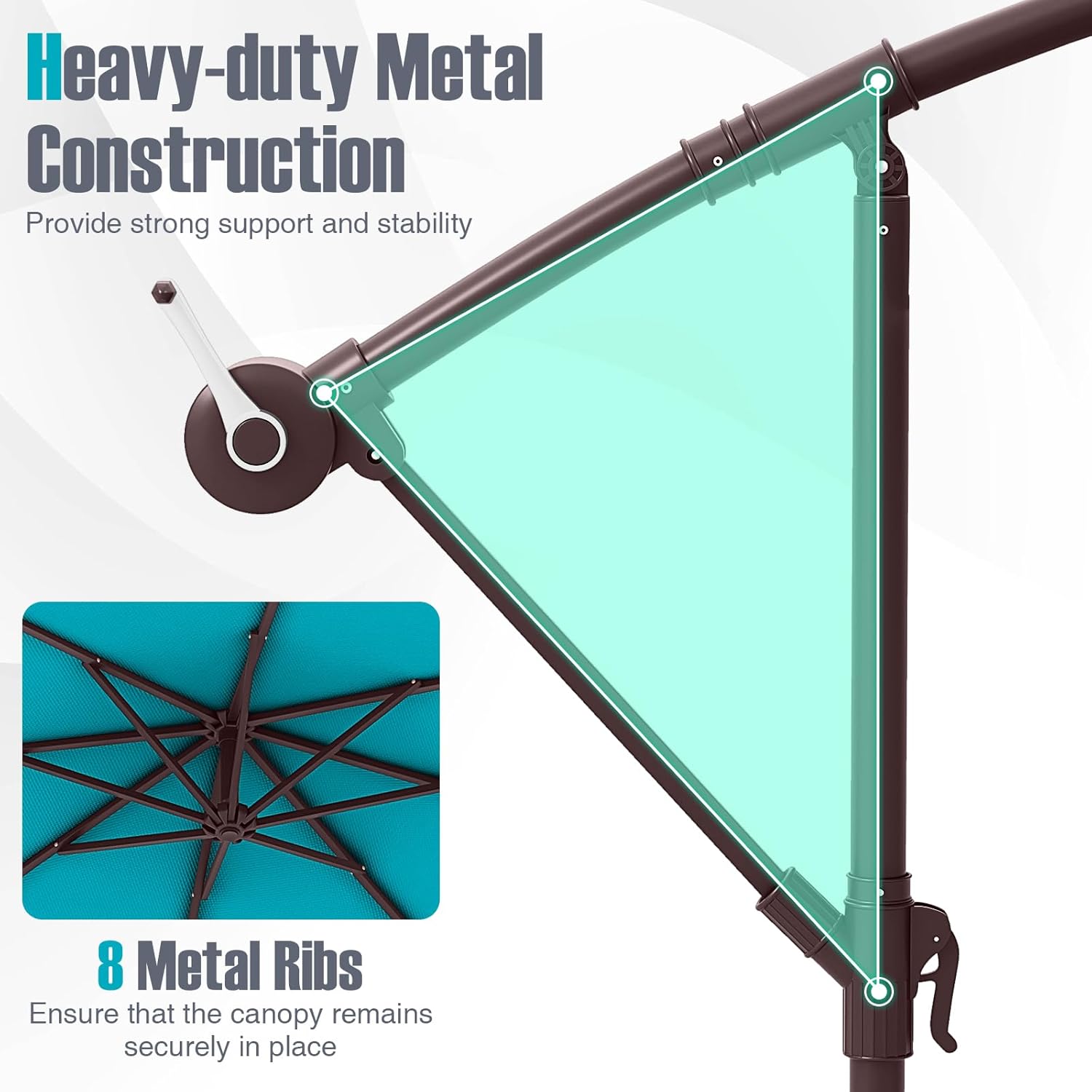 HAPPYGRILL 10FT Solar LED Cantilever Patio Umbrella, Hanging Offset Umbrella with Sand Bags, Easy Tilt Adjustment and 8 Ribs, Outdoor Market Umbrella for Backyard, Deck and Poolside