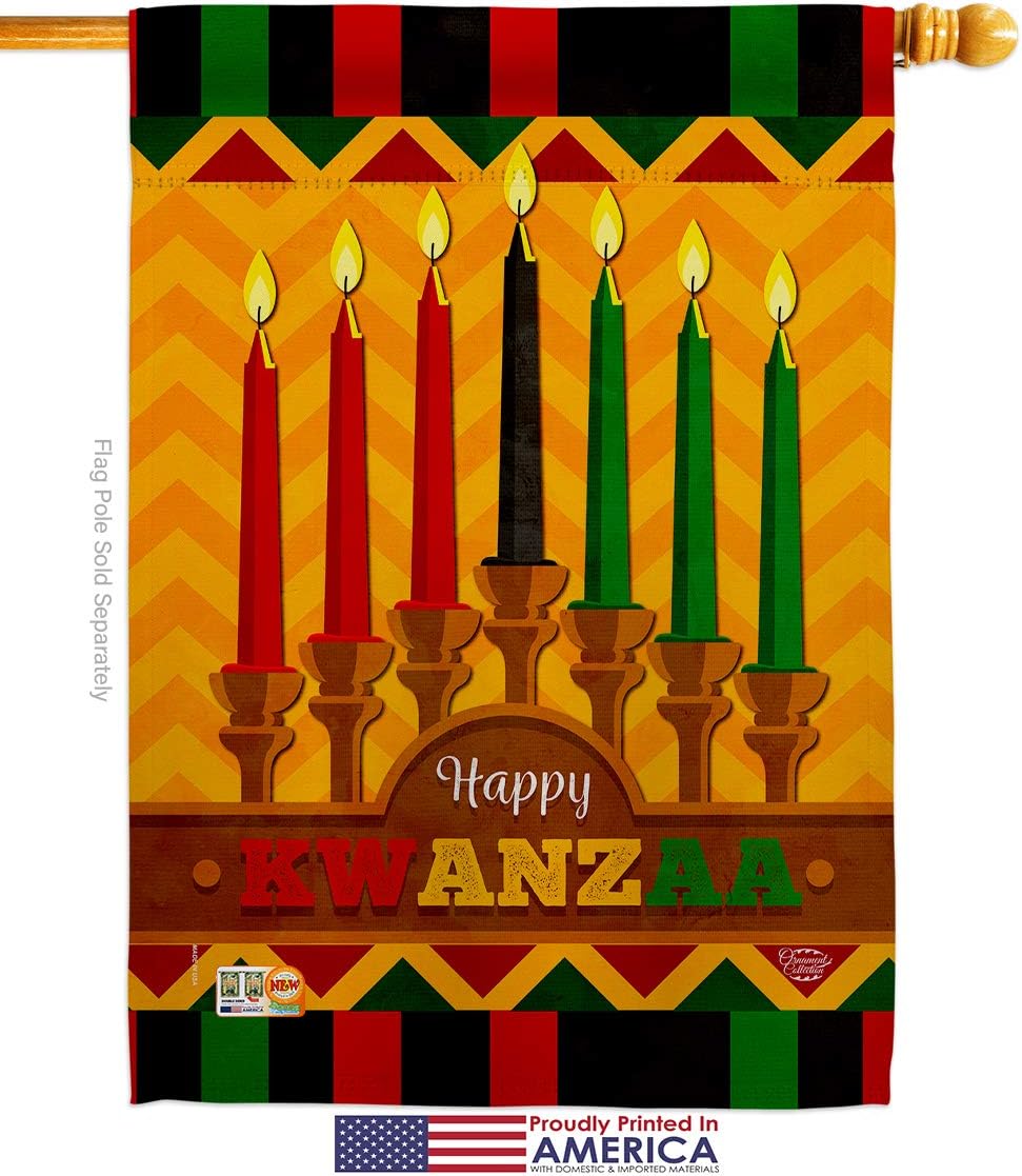 Kwanzaa Happy Holiday House Flag Winter Kinara Candles Celebrates African Americans Heritage Small Decorative Gift Yard Banner Made in USA 28 X 40