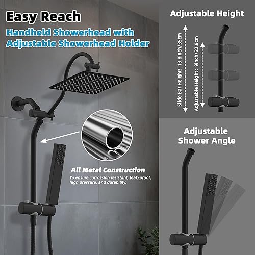 Miniatura 4 de Hibbent cUPU - Cabezal de ducha de alta presión certificado de 10 pulgadas, cabezal de ducha combinado con rociador de mano de 4 modos, brazo de