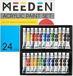 MEEDEN Ensemble de peintures acryliques pour débutants : 48 Couleurs 12ml/0.41 fl oz Ensemble de démarrage pour le corps lourd - Peinture d'art riche de pigments non toxiques pour les adultes Hobbists Peinture sur toile tissu de bois artisanat