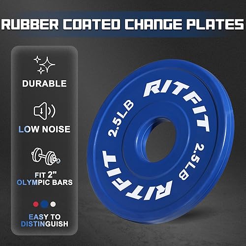 Miniatura 4 de RitFit Placas de peso de goma fraccionarias, placas de parachoques de colores para entrenamiento de fuerza inicial y sobrecarga progresiva, par y