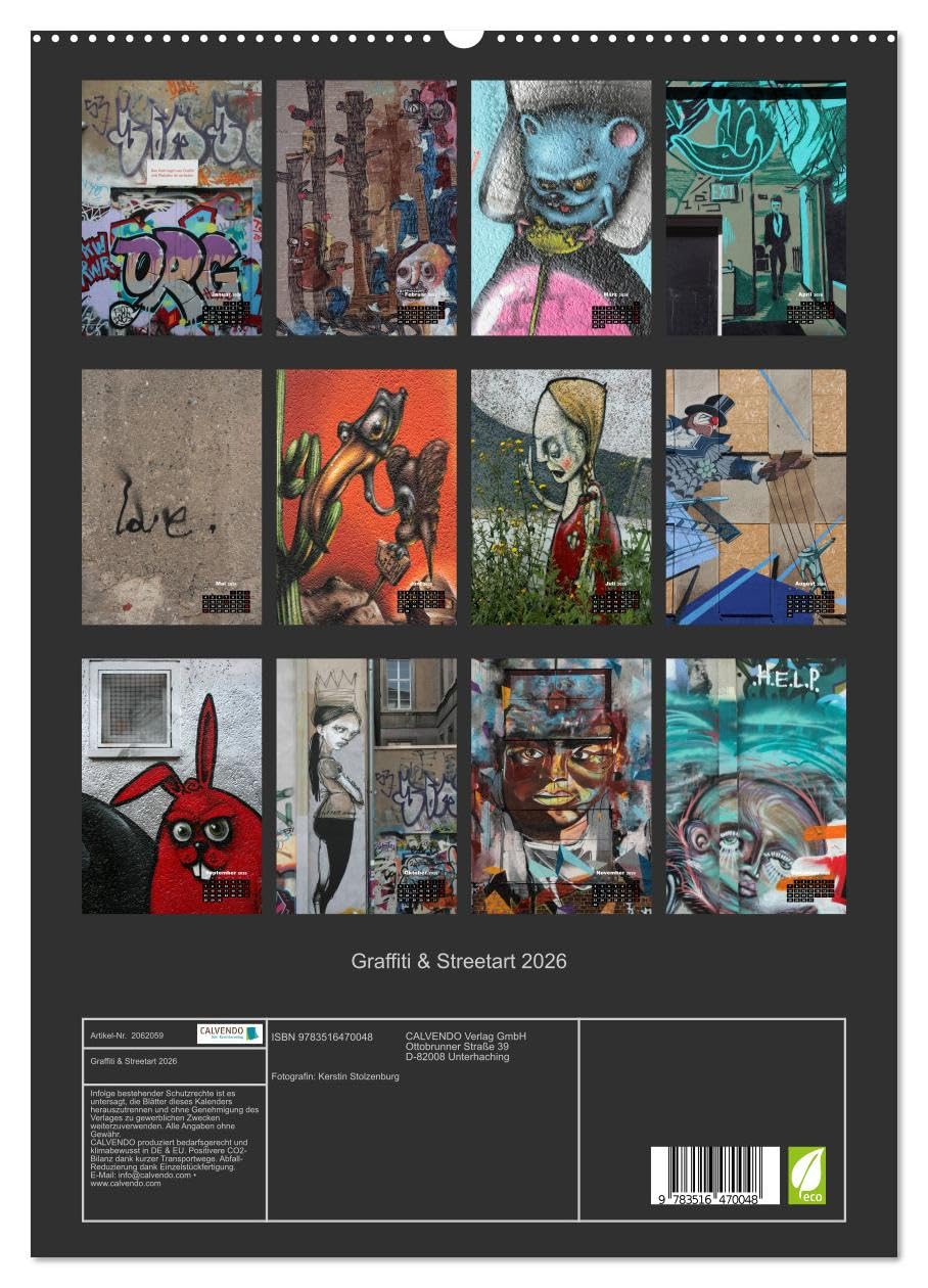 Graffiti & Streetart 2026 (hochwertiger Premium Wandkalender 2026 DIN A2 hoch), Kunstdruck in Hochglanz