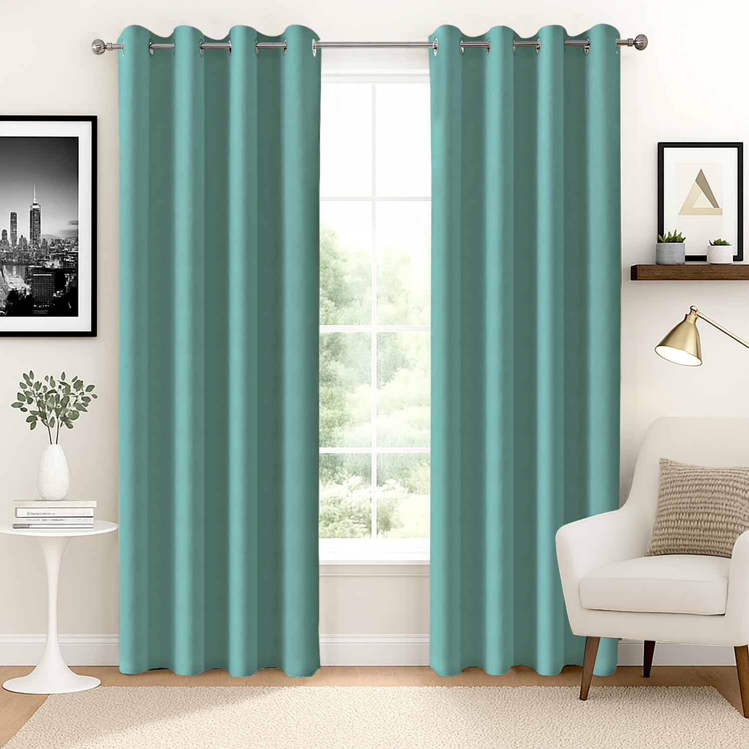 Homestan Blackout Long Door Curtains 9 Feet Set of 2, Seagreen | Up to 90% Sunlight Block, Room Darkening, 275 GSM 3-Layer Weave, Thermal Insulated, 45 inch Panel, Plastic Grommets