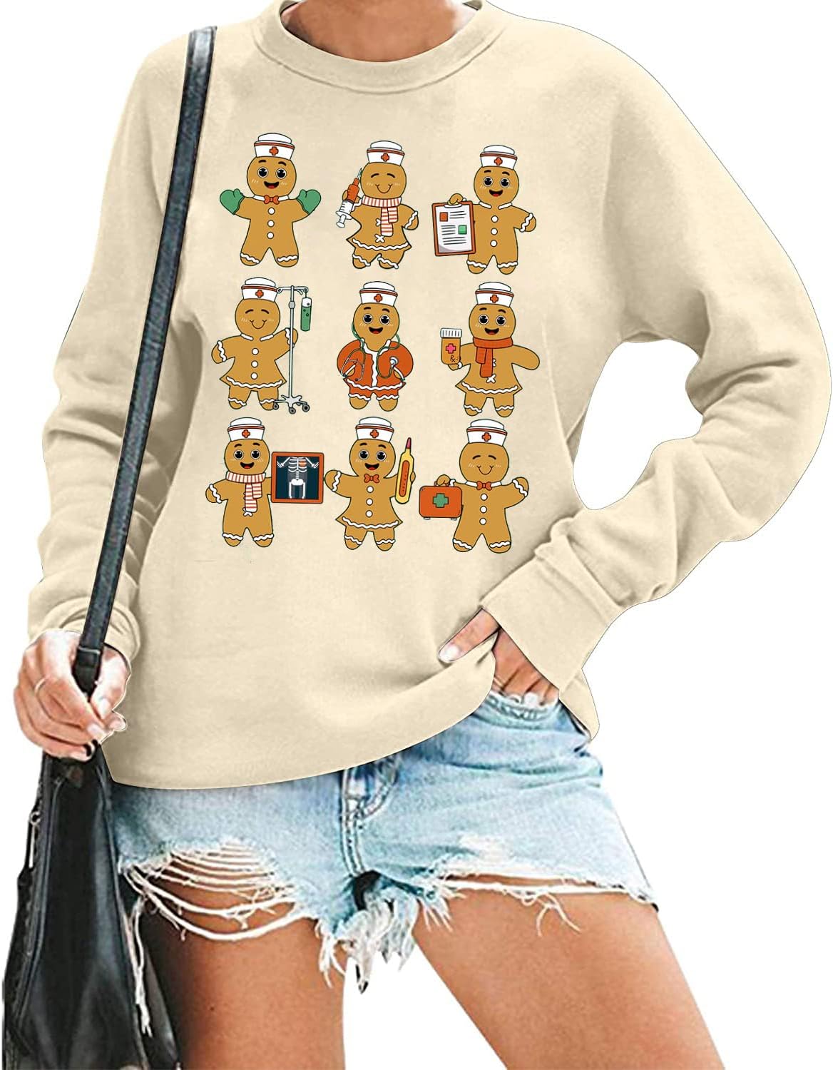 RFBIQI Christmas Nurse Sweatshirt Women Nursing School Shirts Funny