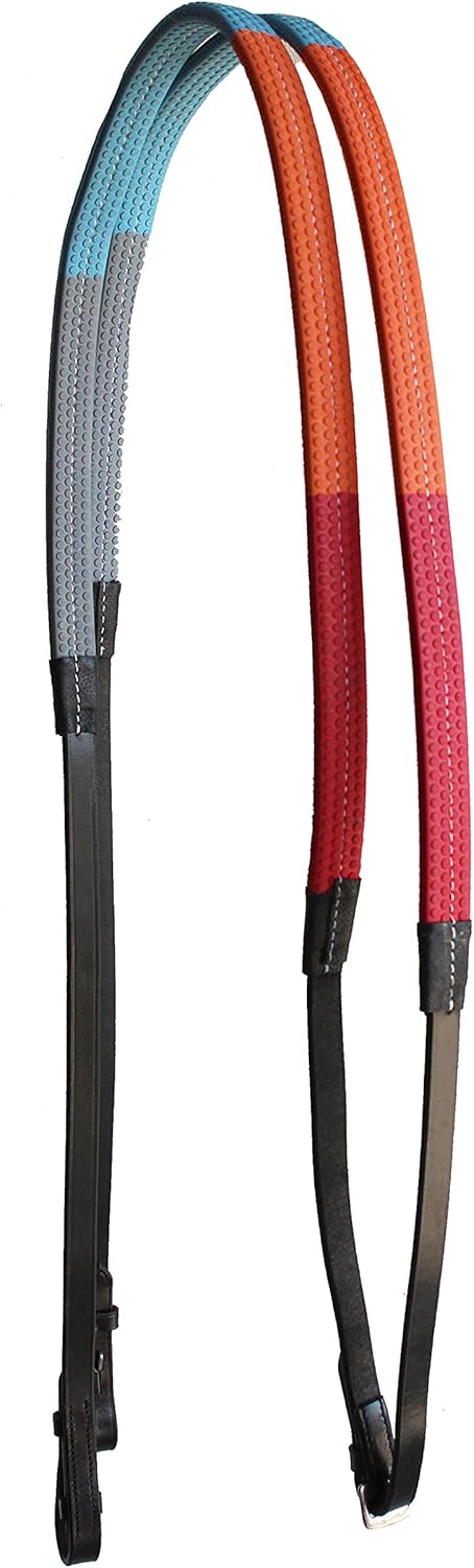 CHALLENGER 54" Horse English Black Leather Rubber Grip Multicolor Training Reins 805LR08