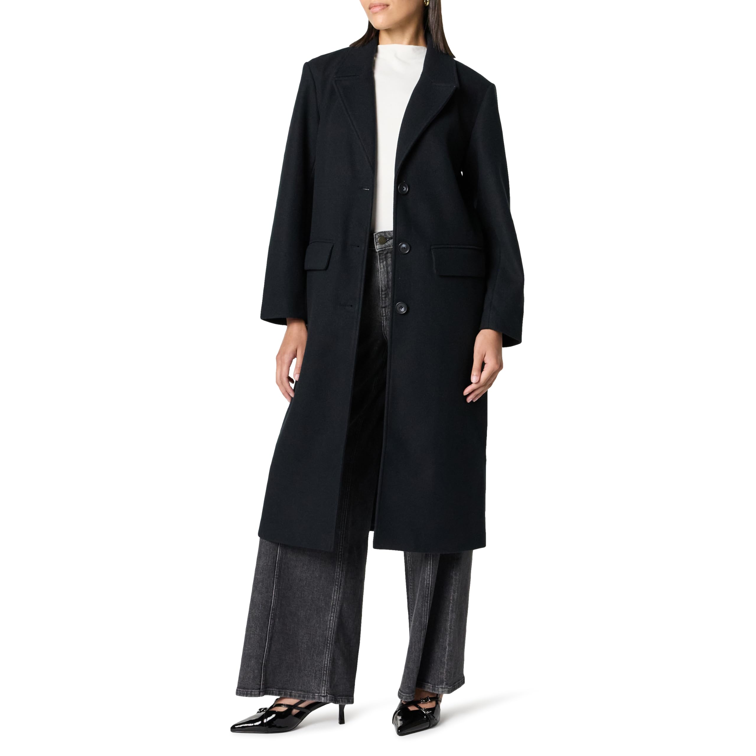 The Drop Liam Loose Overcoat Trench Coats, Black, L