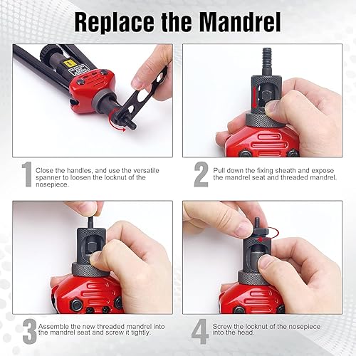 Miniatura 4 de Amjoy Mandril de herramienta de tuerca remachadora M10 y 10 tuercas remachadas, piezas de repuesto para herramientas remachadas, juego de accesorios