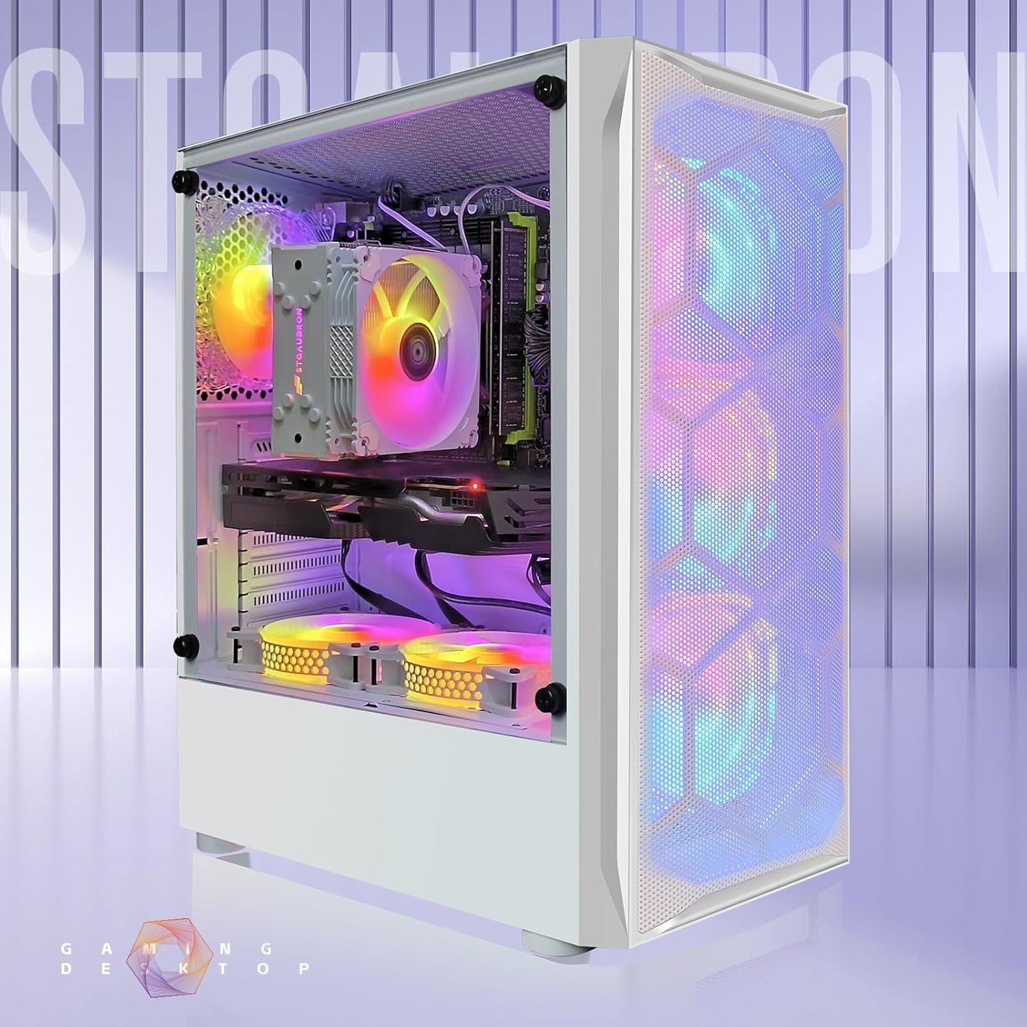 STGAubron Gaming PC Computer Desktop, Intel Core i7 8th Gen up to 4.1G, GeForce RTX 3050 6G, 16G DDR4, 512G SSD, WiFi 6, BT 5.2, RGB Fan x6, Windows 11 Home